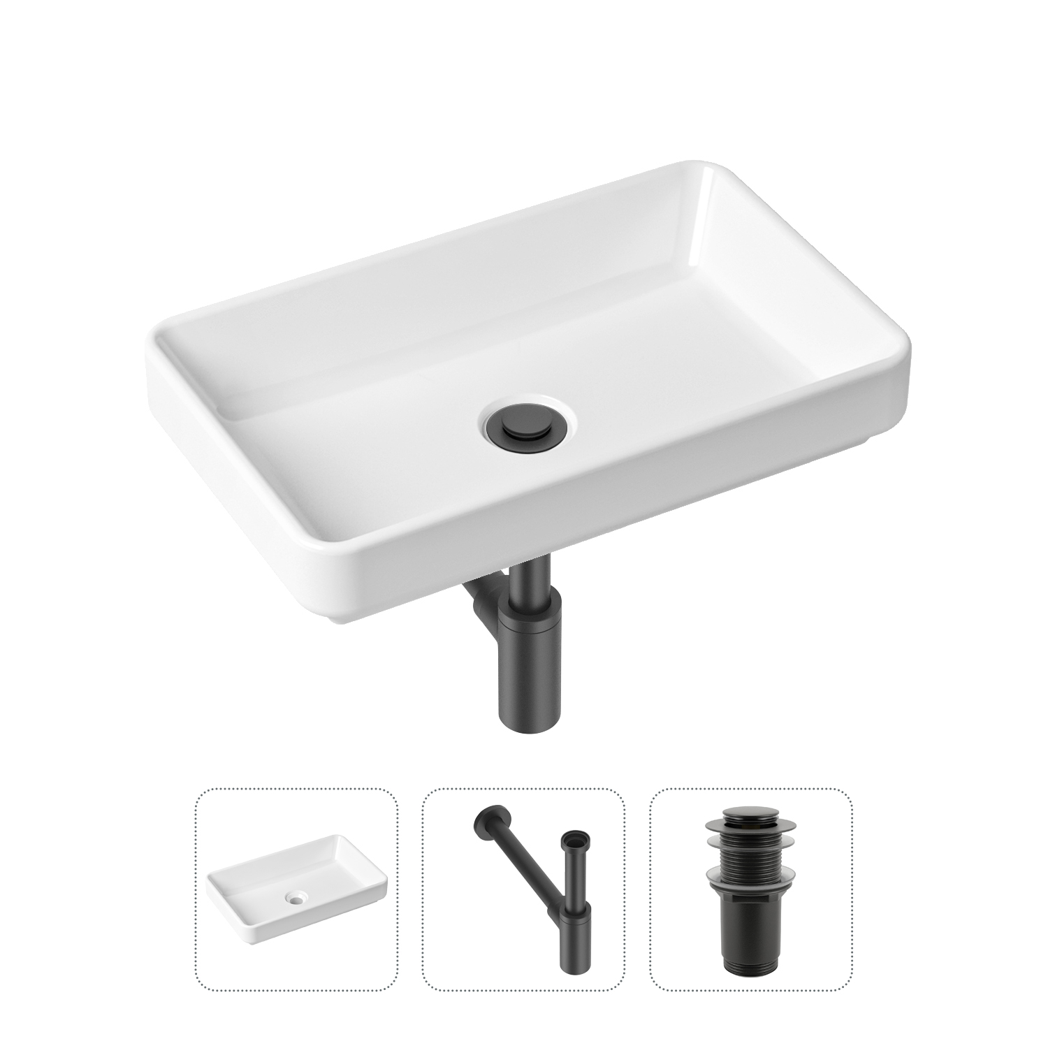 фото Комплект 3 в 1 lavinia boho bathroom sink 21520115: раковина 55 см, сифон, донный клапан