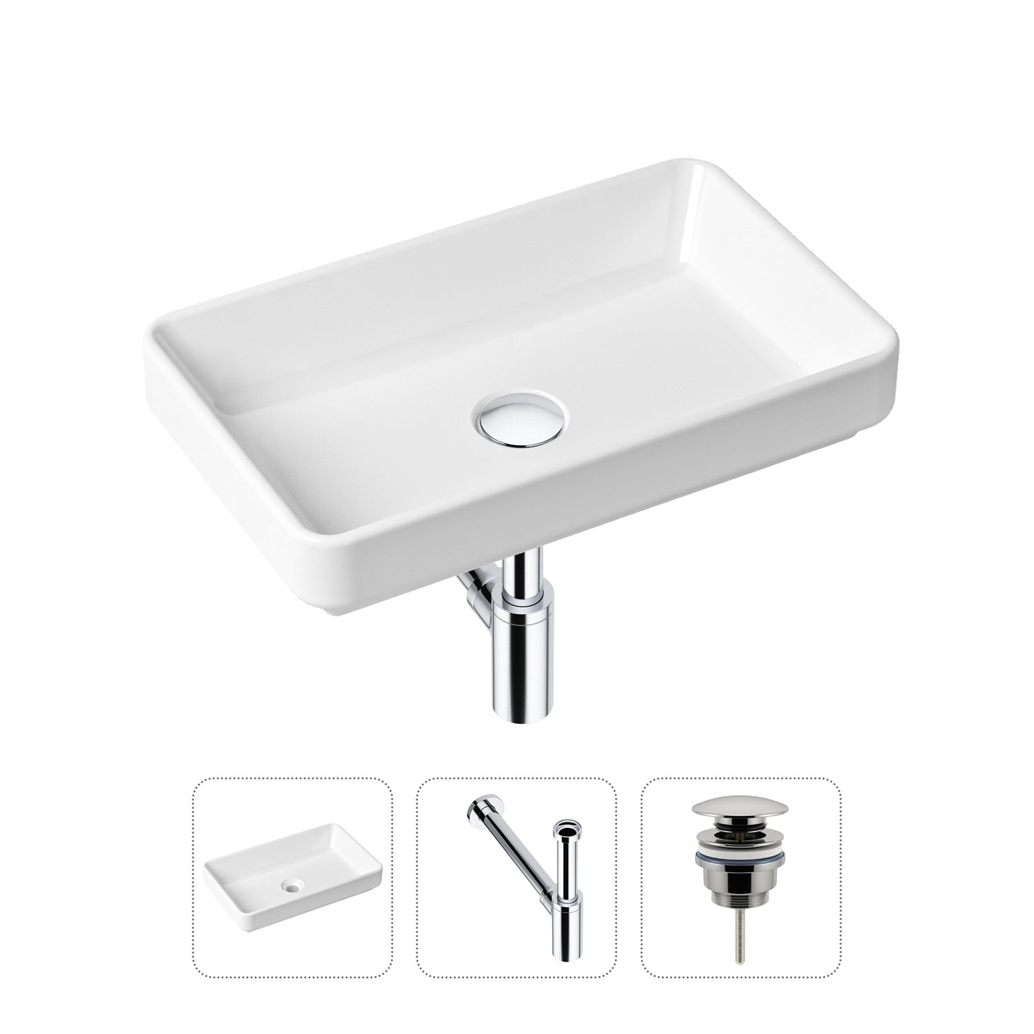 фото Комплект 3 в 1 lavinia boho bathroom sink 21520114: раковина 55 см, сифон, донный клапан