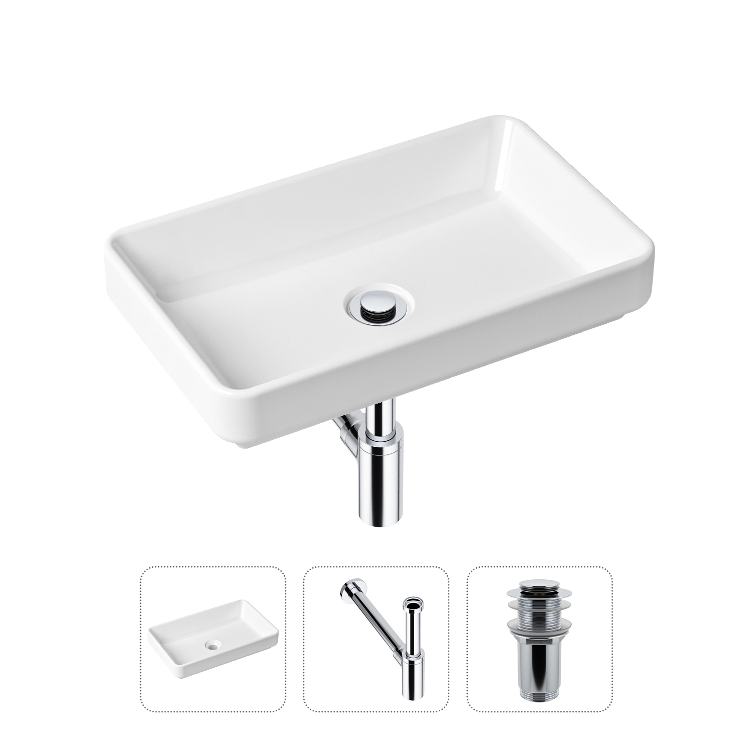 фото Комплект 3 в 1 lavinia boho bathroom sink 21520113: раковина 55 см, сифон, донный клапан