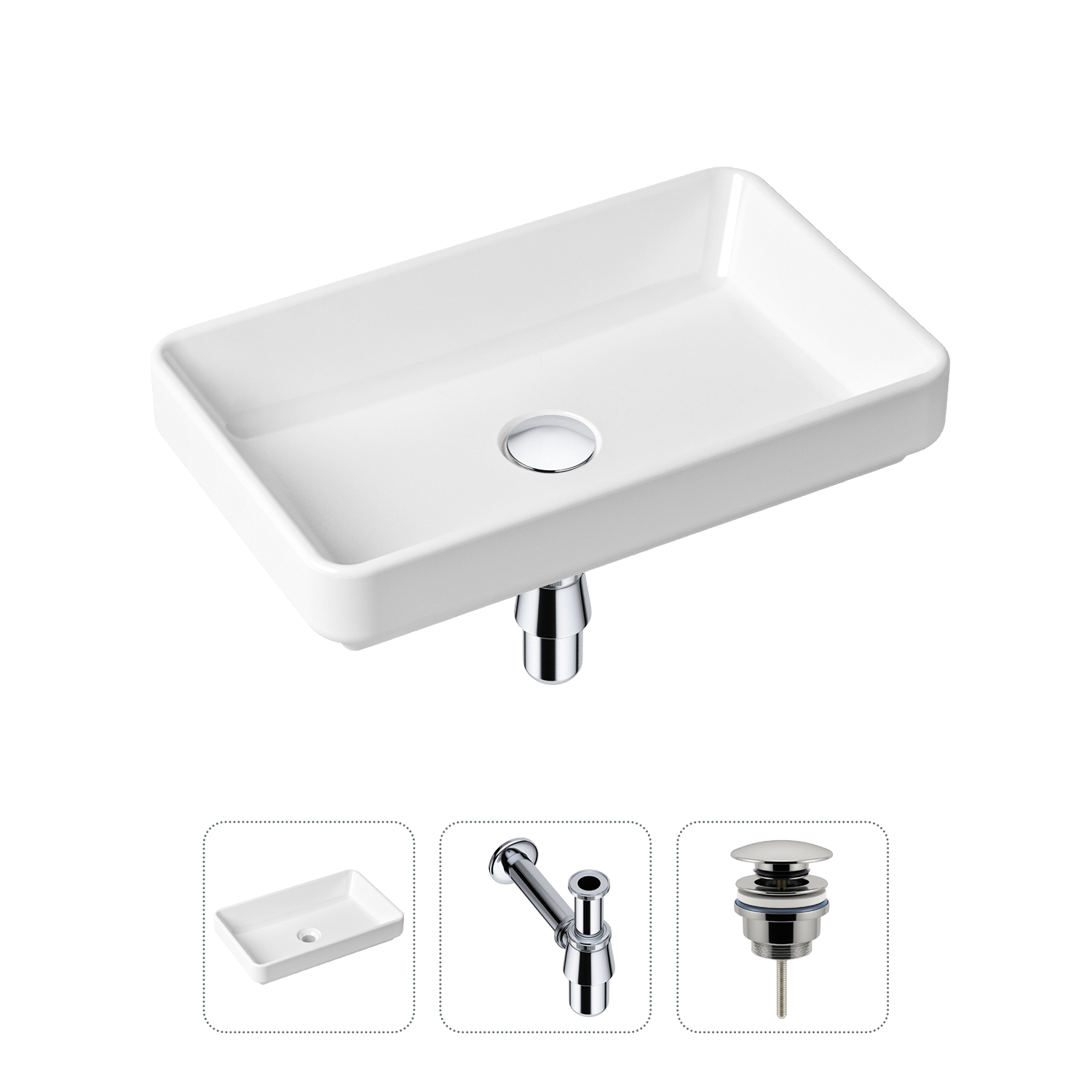 фото Комплект 3 в 1 lavinia boho bathroom sink 21520112: раковина 55 см, сифон, донный клапан