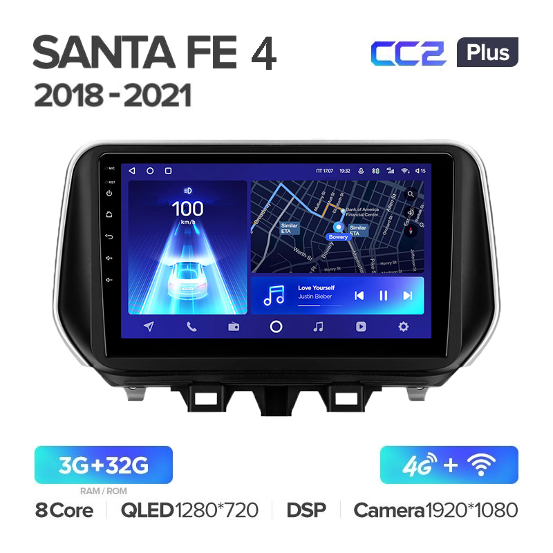 

Штатная магнитола Teyes CC2 Plus Hyundai Santa Fe 4 (TM) 2018-2021 6+128G, CC2 Plus