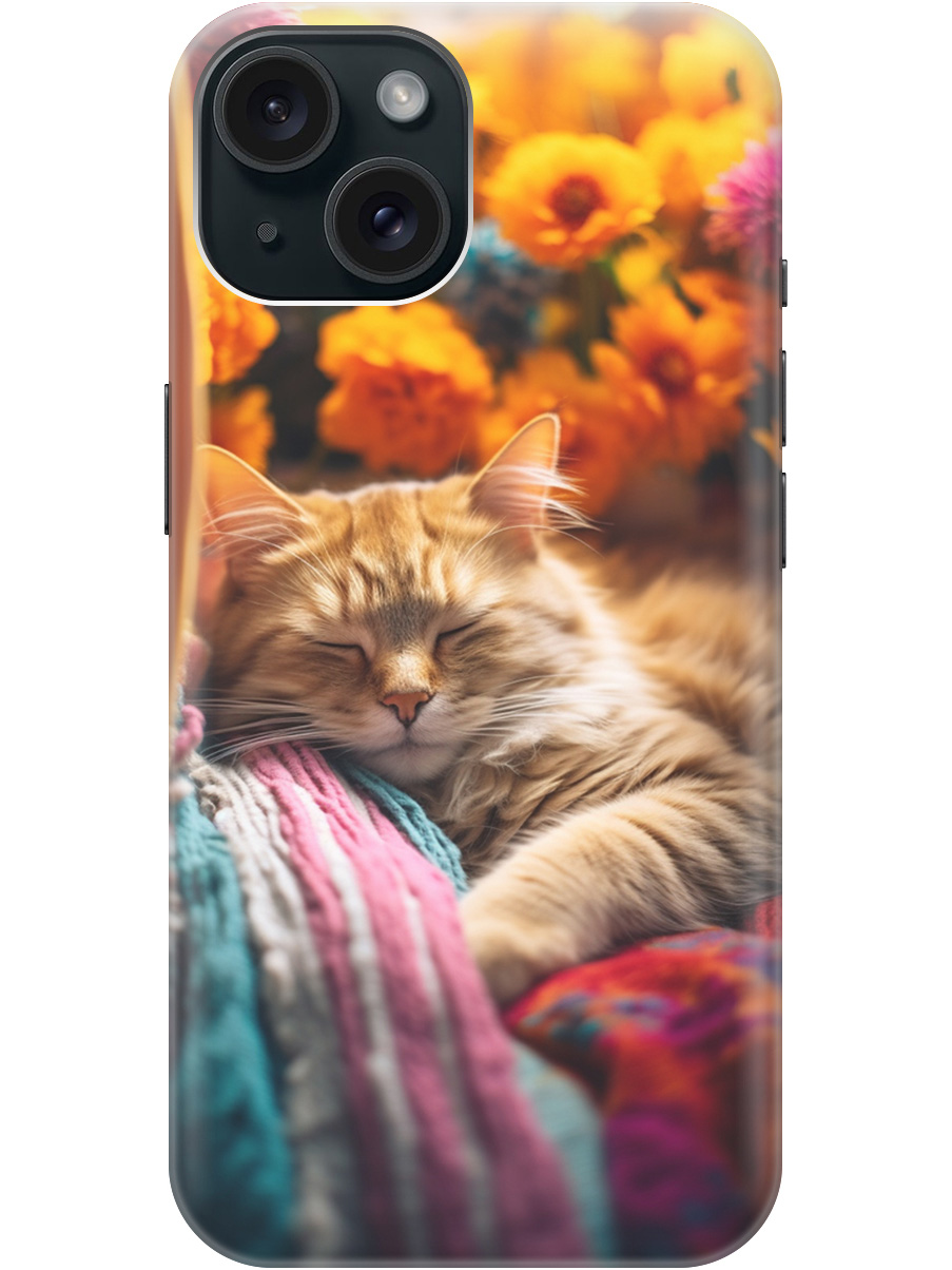

Силиконовый чехол на Apple iPhone 15 с принтом "Котик в цветах" прозрачный, Белый;желтый, 20000001