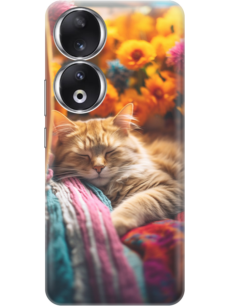 

Силиконовый чехол на Honor 90 с принтом "Котик в цветах" прозрачный, Белый;желтый, 20001429