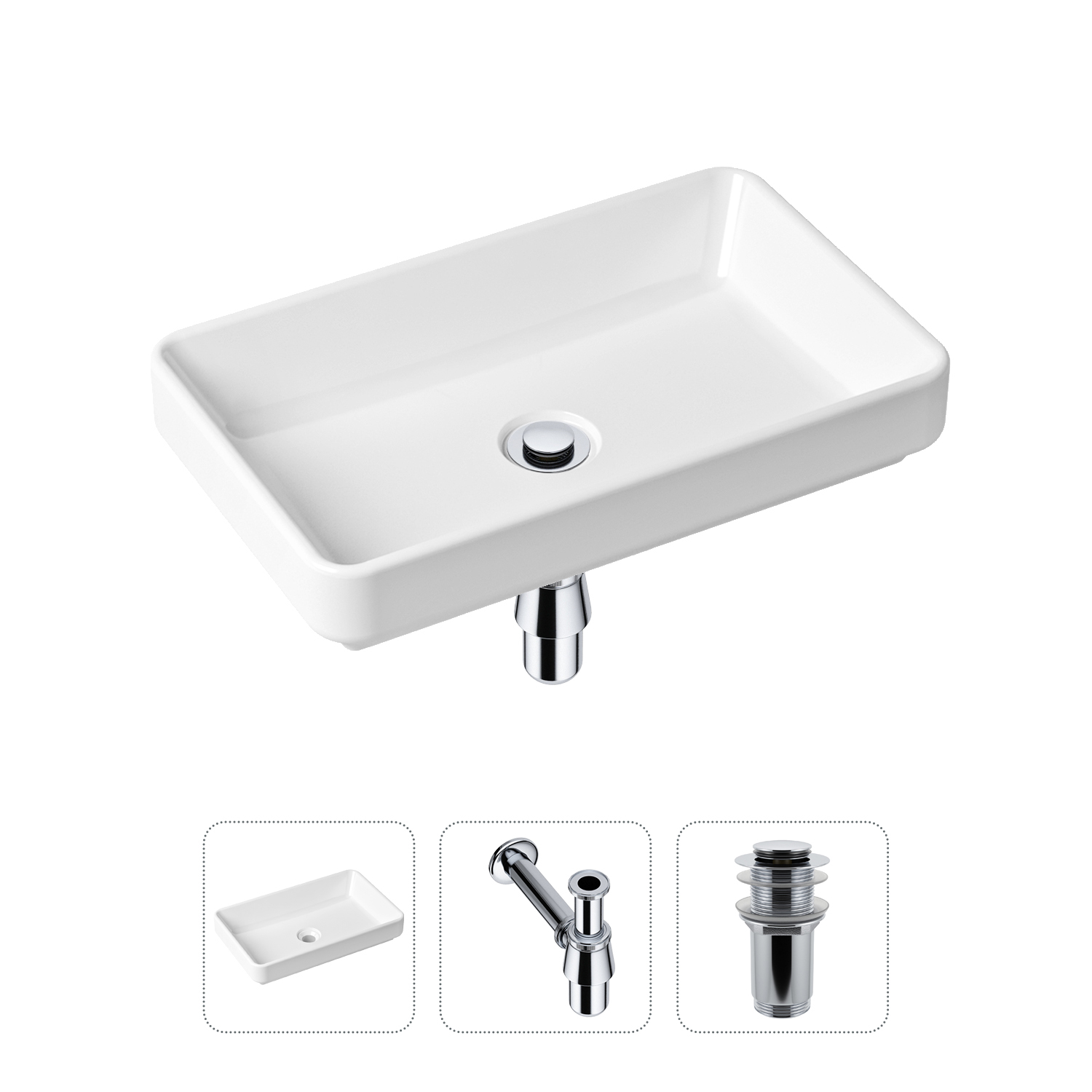 фото Комплект 3 в 1 lavinia boho bathroom sink 21520111: раковина 55 см, сифон, донный клапан