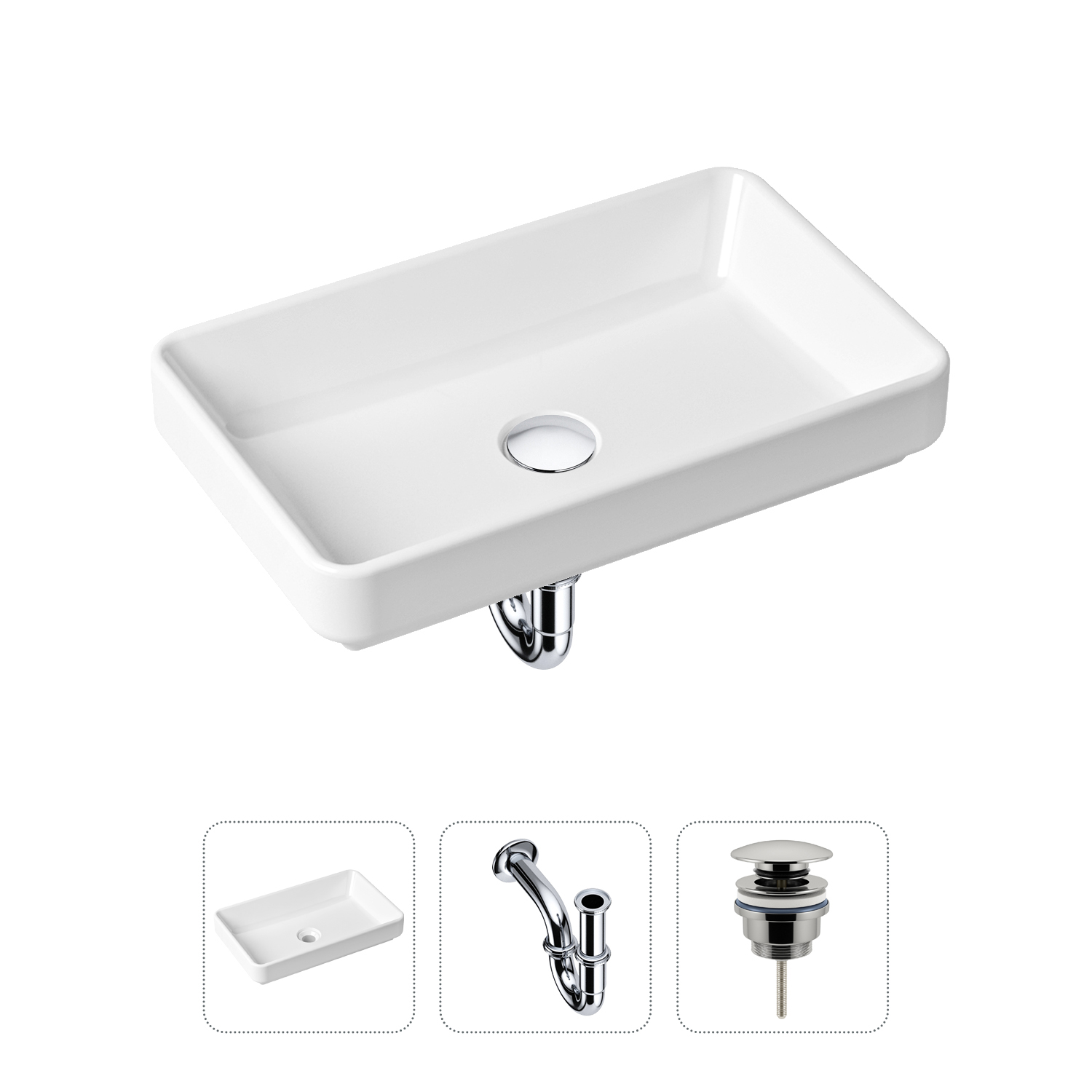 Комплект 3 в 1 Lavinia Boho Bathroom Sink 21520110: раковина 55 см, сифон, донный клапан