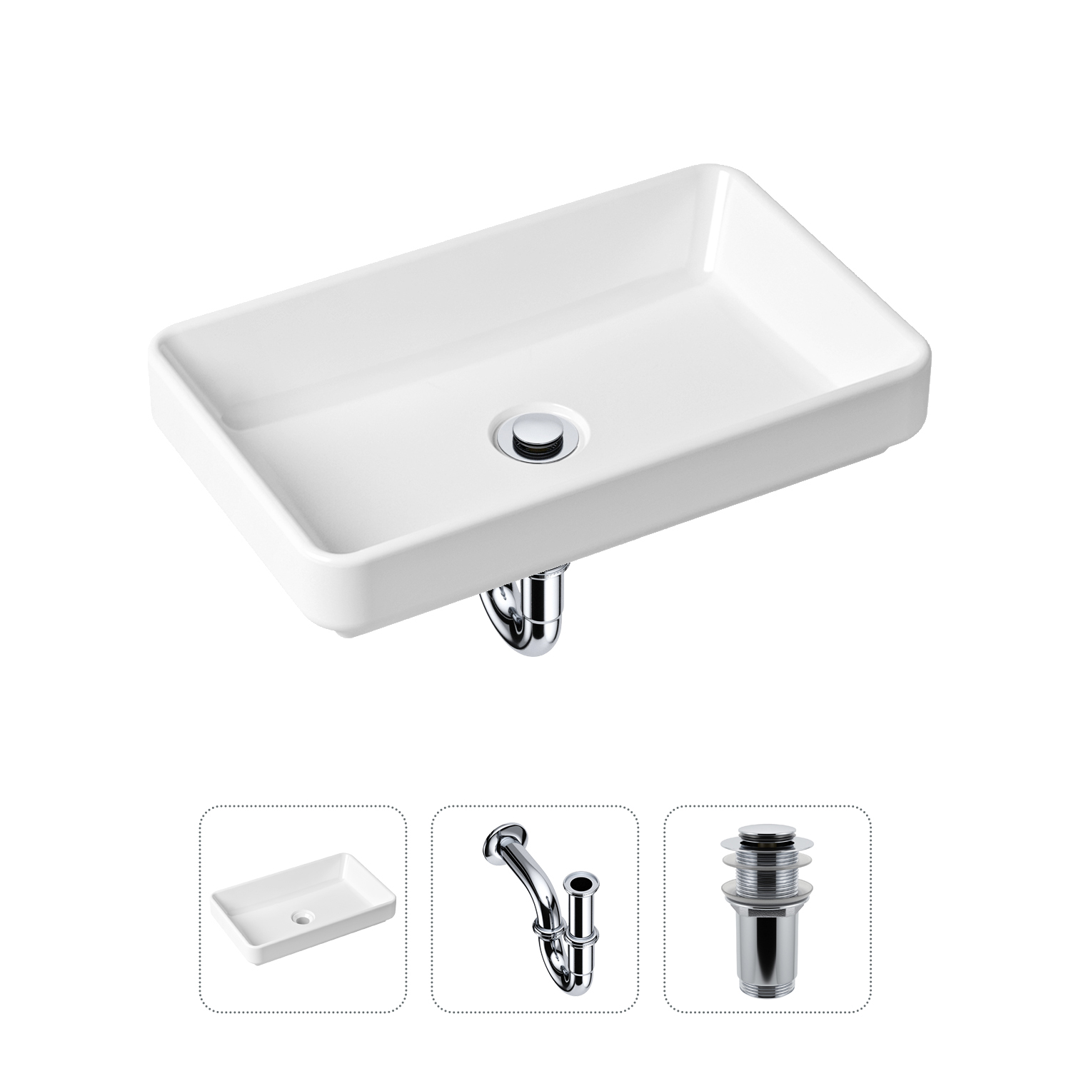 Комплект 3 в 1 Lavinia Boho Bathroom Sink 21520109: раковина 55 см, сифон, донный клапан