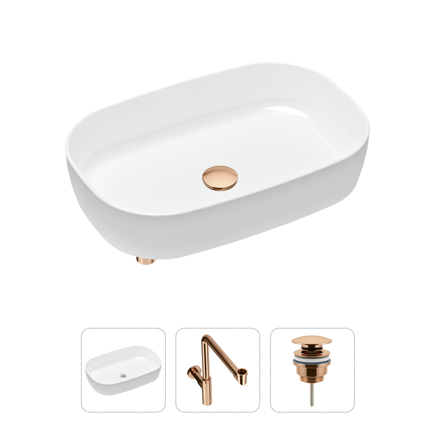 Комплект 3 в 1 Lavinia Boho Bathroom Sink 21520106: раковина 54 см, сифон, донный клапан
