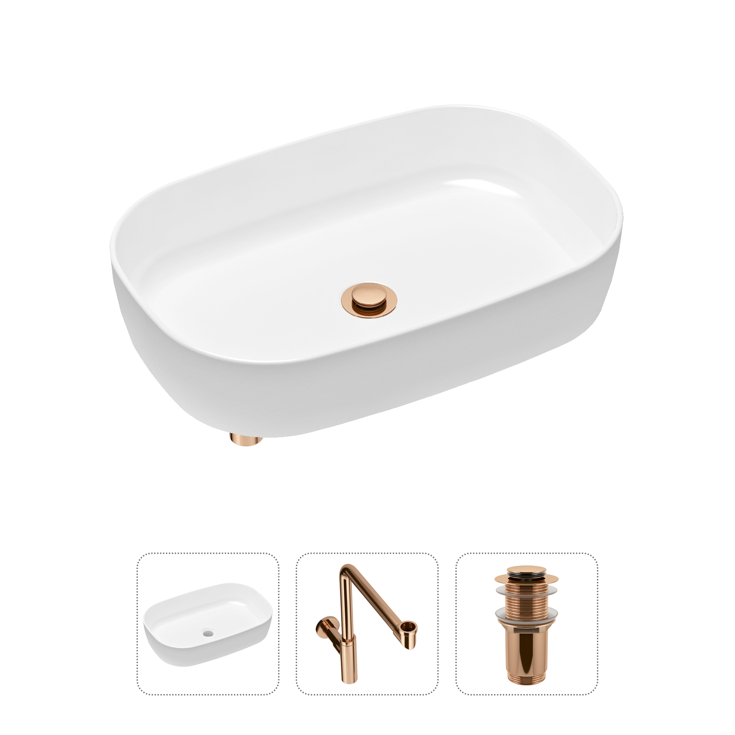 Комплект 3 в 1 Lavinia Boho Bathroom Sink 21520105: раковина 54 см, сифон, донный клапан