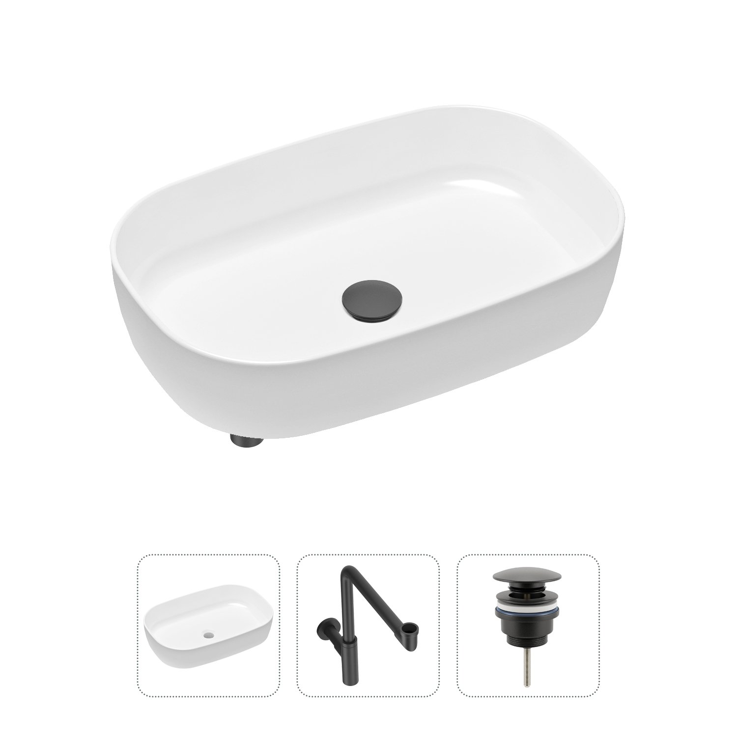 Комплект 3 в 1 Lavinia Boho Bathroom Sink 21520102: раковина 54 см, сифон, донный клапан