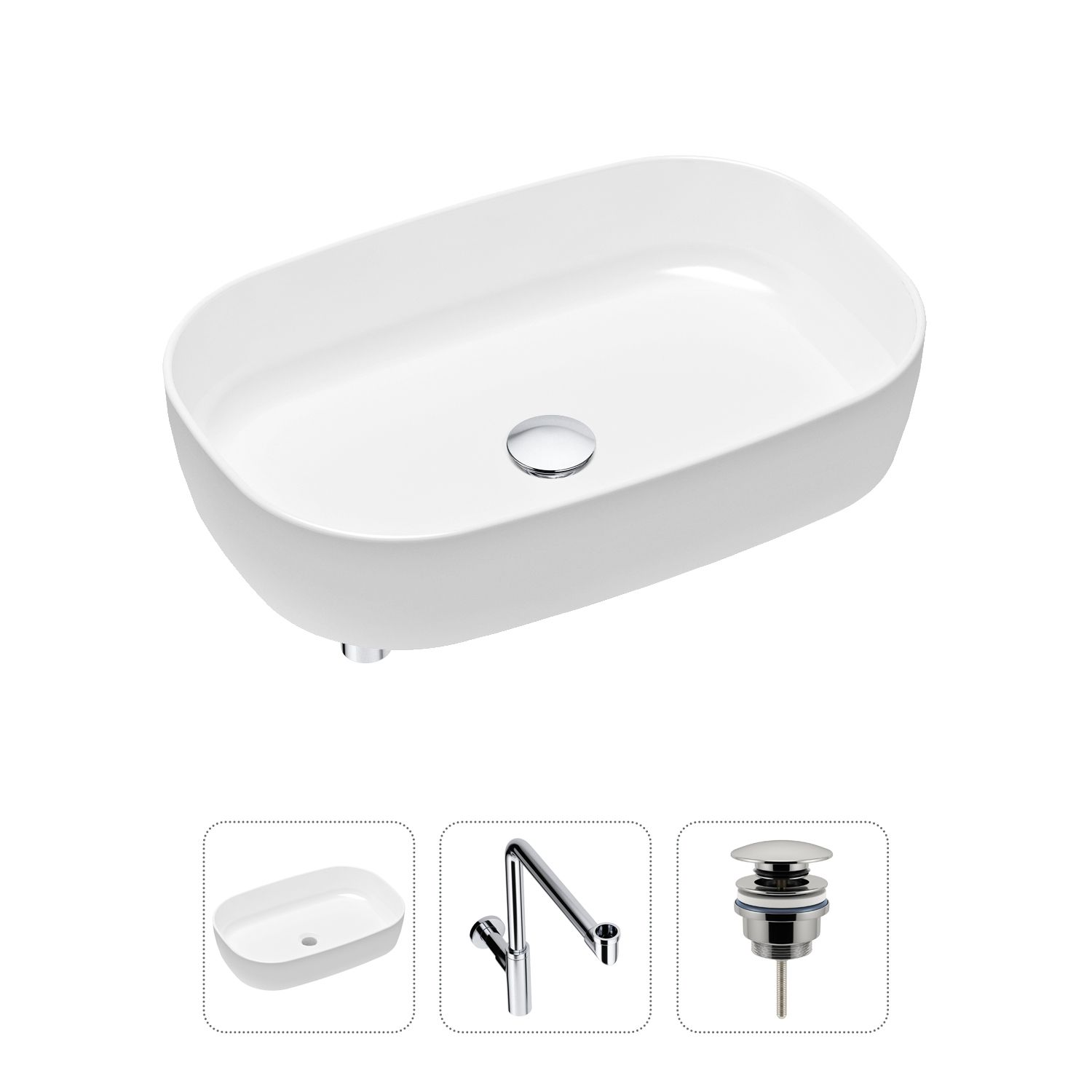 фото Комплект 3 в 1 lavinia boho bathroom sink 21520100: раковина 54 см, сифон, донный клапан