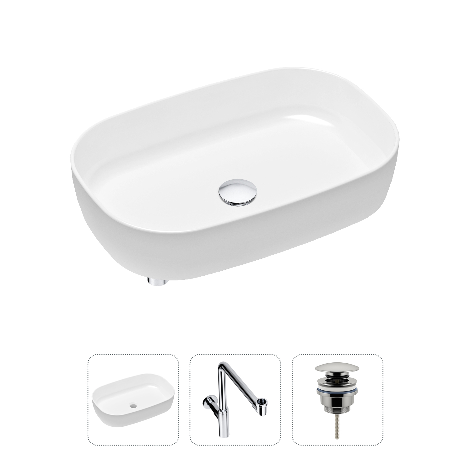 Комплект 3 в 1 Lavinia Boho Bathroom Sink 21520100: раковина 54 см, сифон, донный клапан