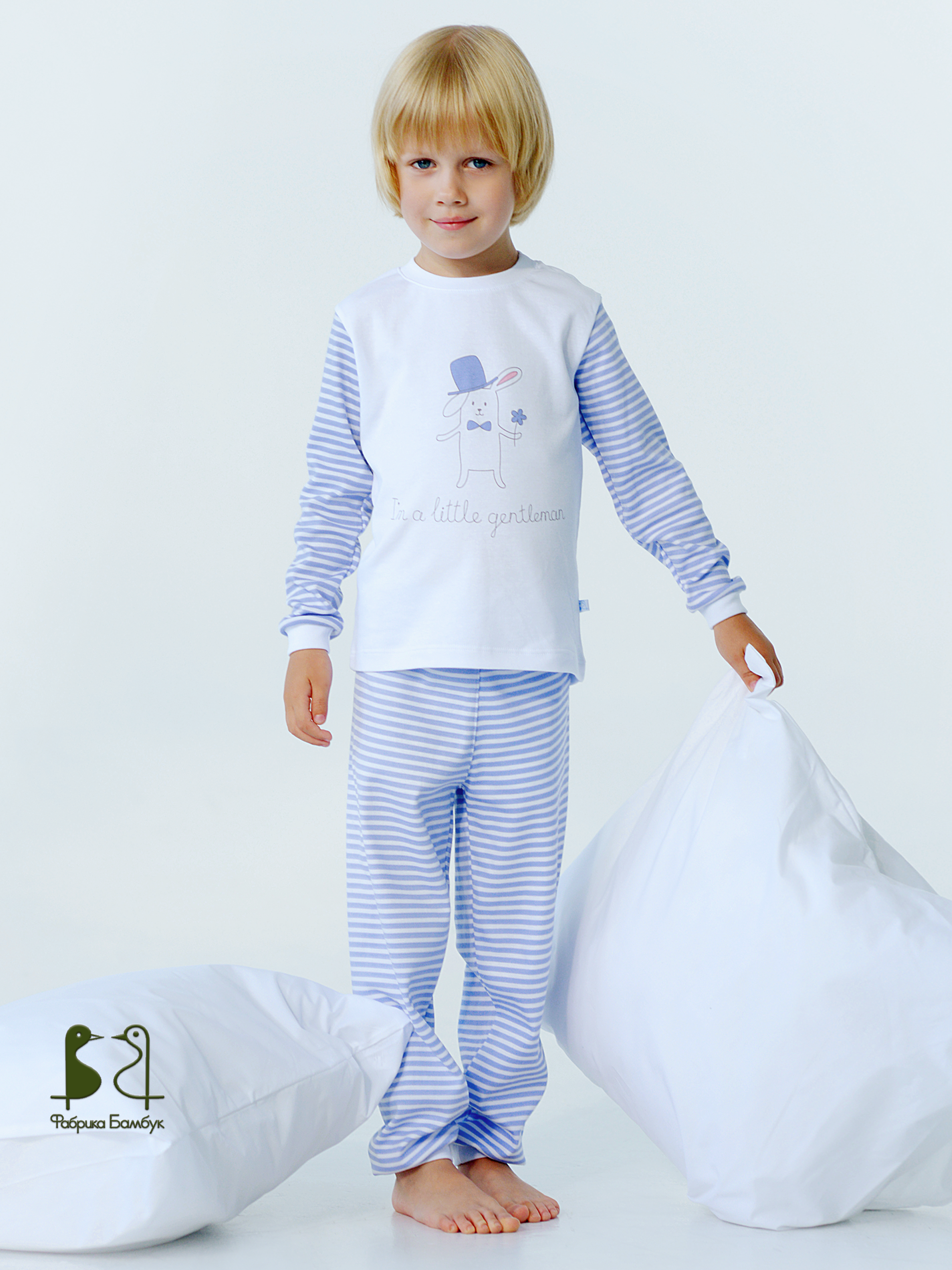 Пижама детская Фабрика Бамбук U070111Y, Голубой, белый, 116