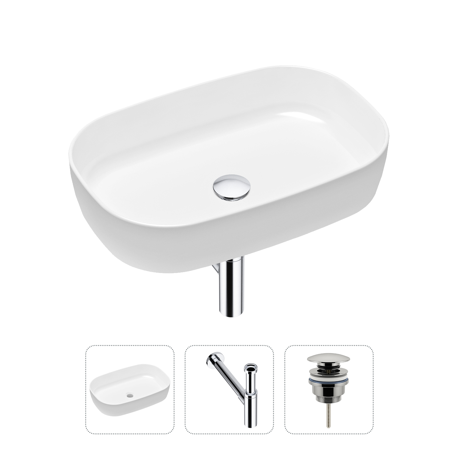 Комплект 3 в 1 Lavinia Boho Bathroom Sink 21520090: раковина 54 см, сифон, донный клапан