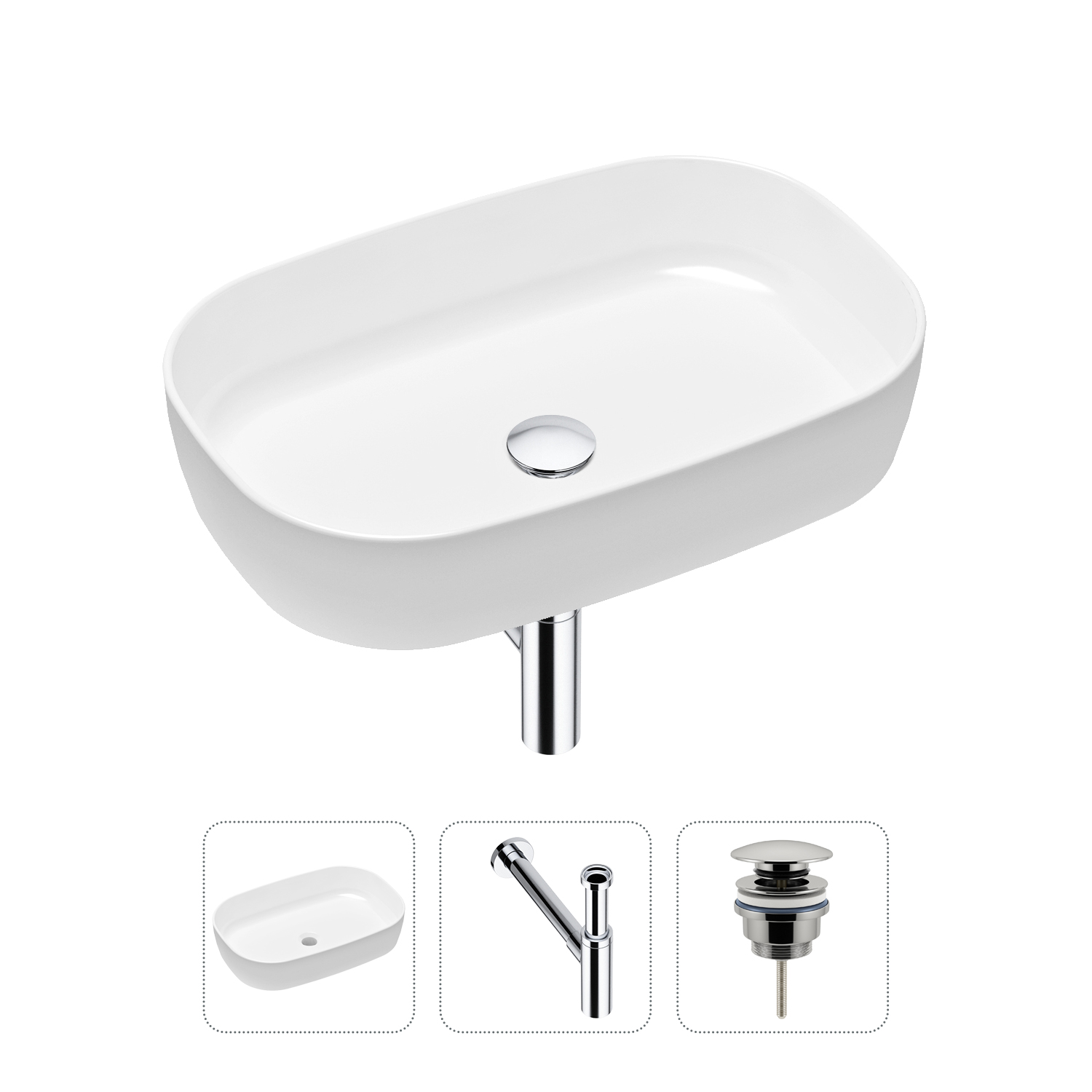 фото Комплект 3 в 1 lavinia boho bathroom sink 21520090: раковина 54 см, сифон, донный клапан