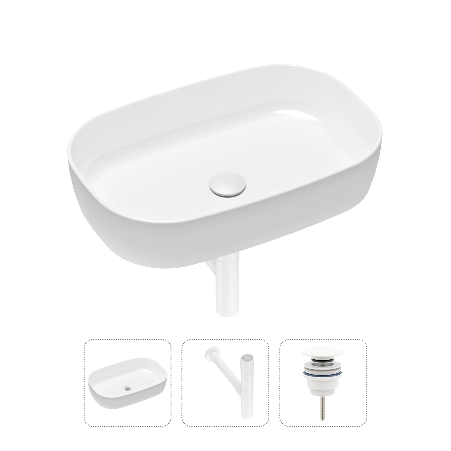 

Комплект 3 в 1 Lavinia Boho Bathroom Sink 21520088: раковина 54 см, сифон, донный клапан, Белый, Комплект раковин Lavinia Boho 33311003 (универсальный д/к, с сифоном №3)