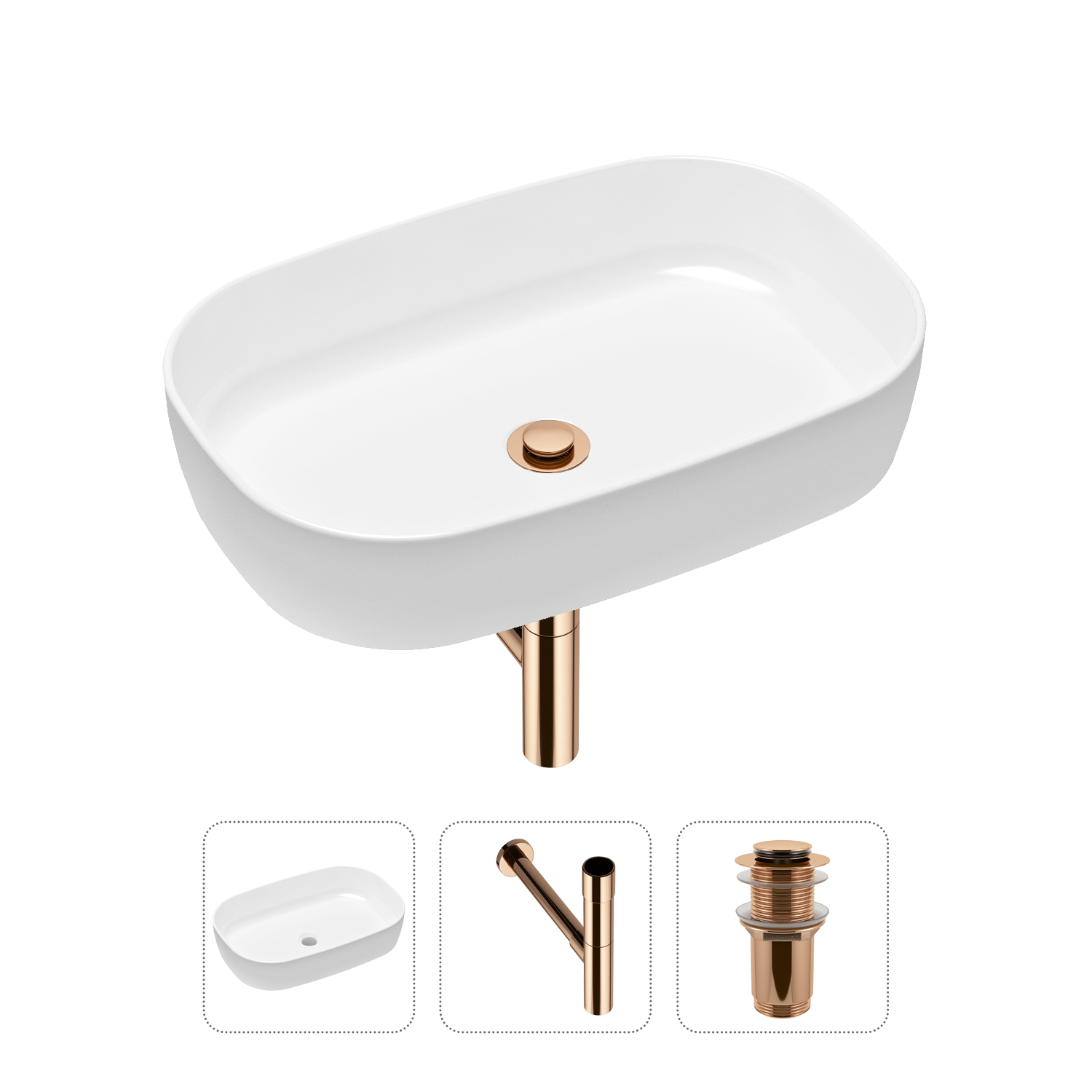 

Комплект 3 в 1 Lavinia Boho Bathroom Sink 21520085: раковина 54 см, сифон, донный клапан, Розовый, Комплект раковин Lavinia Boho 33311003 (без перелива- д/к, с сифоном №3)