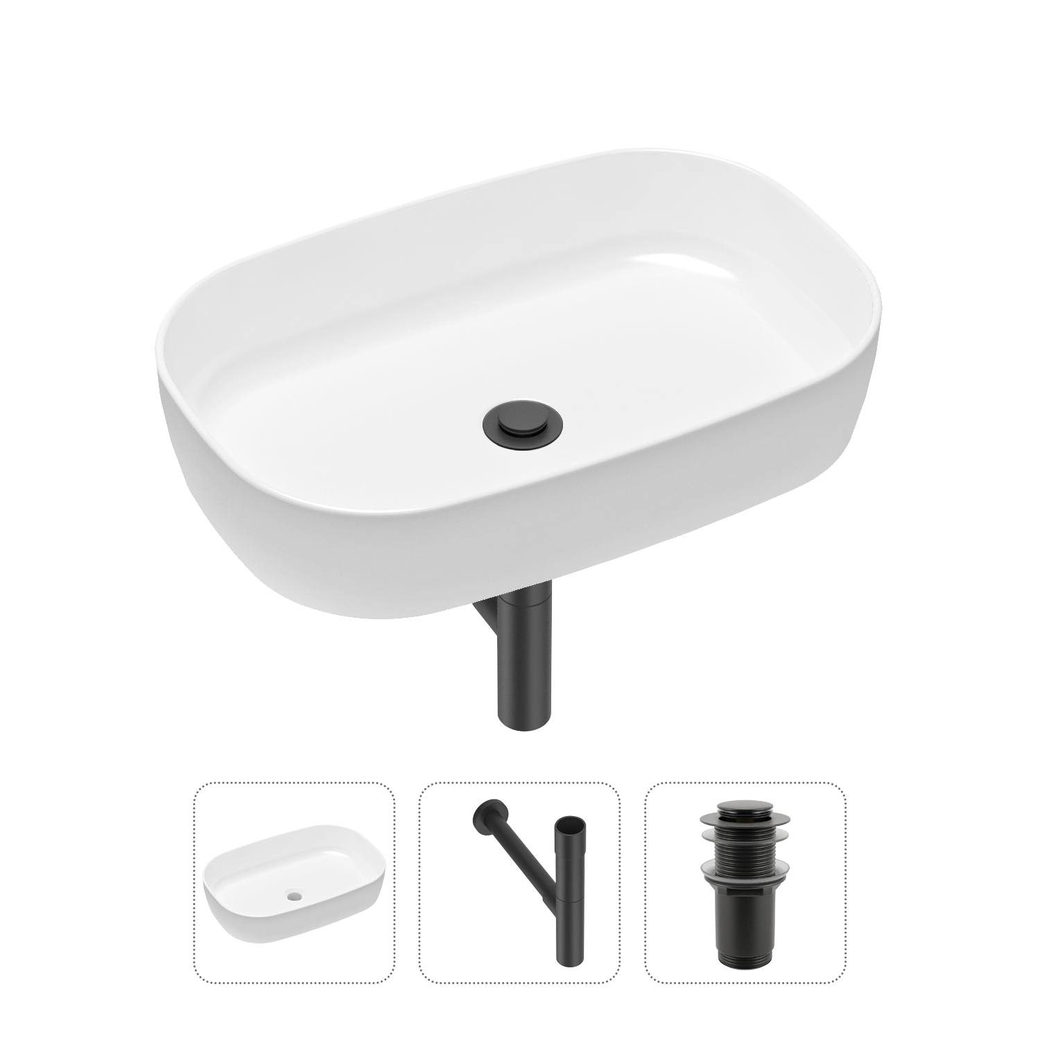 

Комплект 3 в 1 Lavinia Boho Bathroom Sink 21520081: раковина 54 см, сифон, донный клапан, Черный, Комплект раковин Lavinia Boho 33311003 (без перелива- д/к, с сифоном №3)