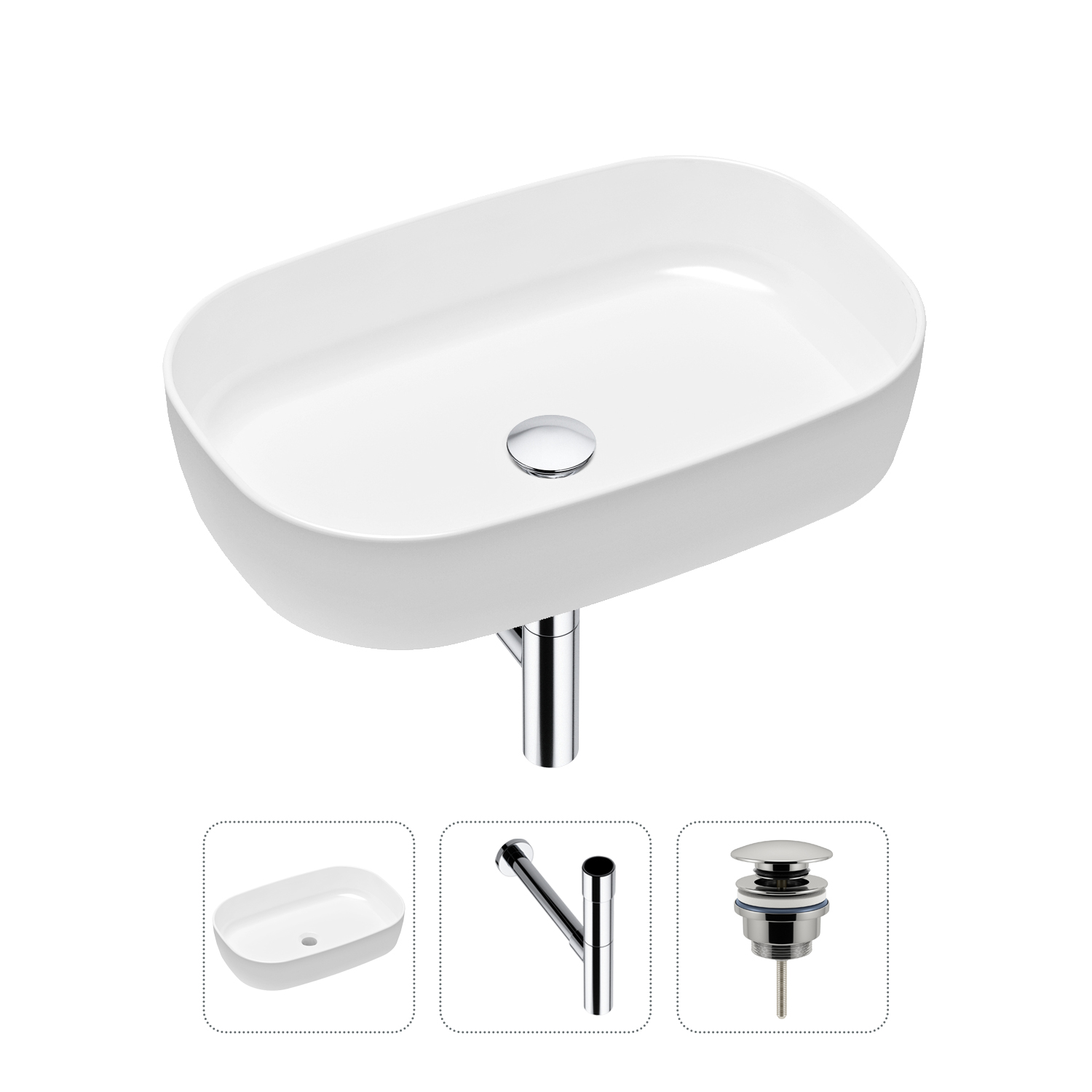 фото Комплект 3 в 1 lavinia boho bathroom sink 21520080: раковина 54 см, сифон, донный клапан