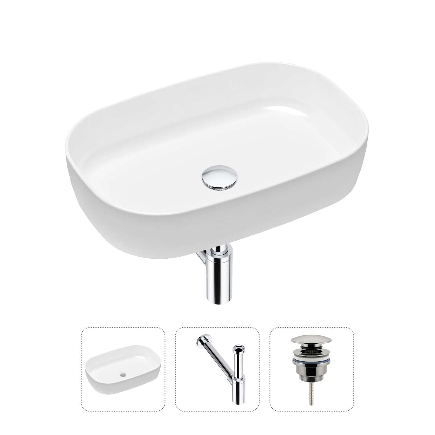 фото Комплект 3 в 1 lavinia boho bathroom sink 21520060: раковина 54 см, сифон, донный клапан