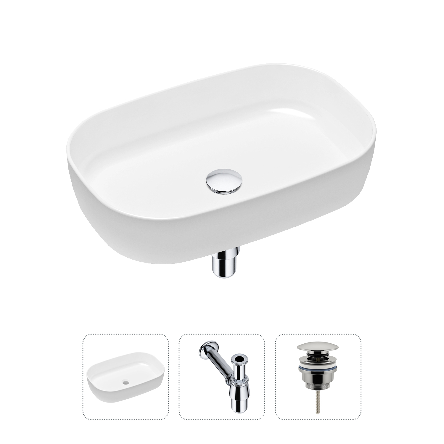 Комплект 3 в 1 Lavinia Boho Bathroom Sink 21520058: раковина 54 см, сифон, донный клапан