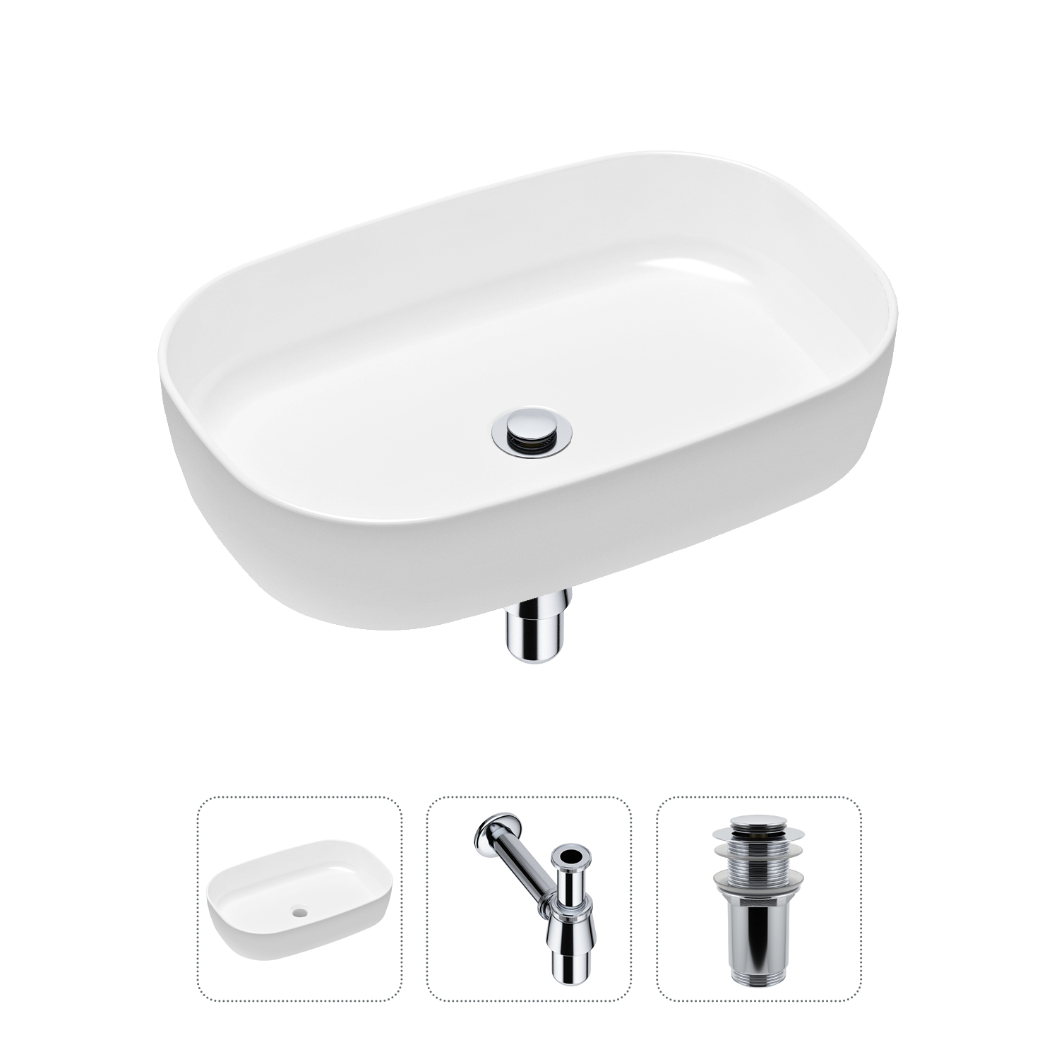 Комплект 3 в 1 Lavinia Boho Bathroom Sink 21520057: раковина 54 см, сифон, донный клапан
