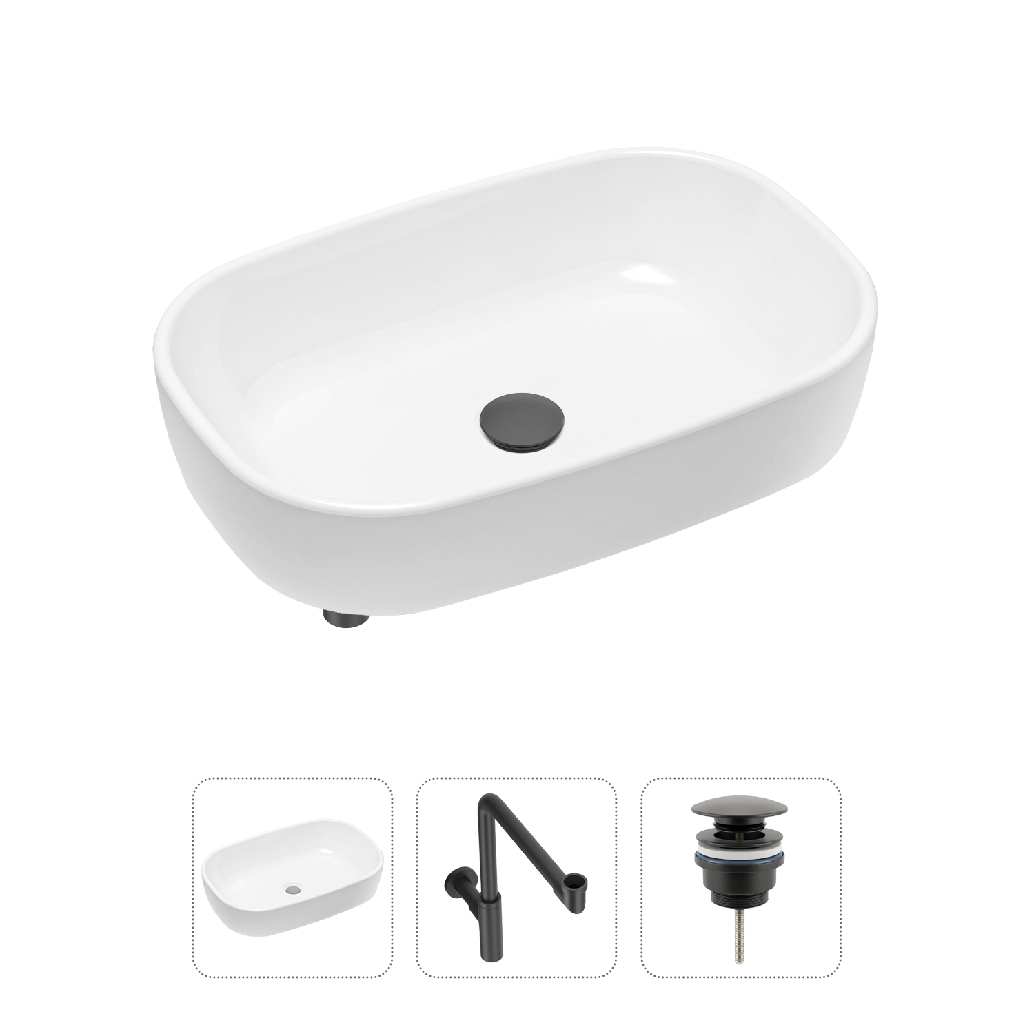 Комплект 3 в 1 Lavinia Boho Bathroom Sink 21520048: раковина 54 см, сифон, донный клапан