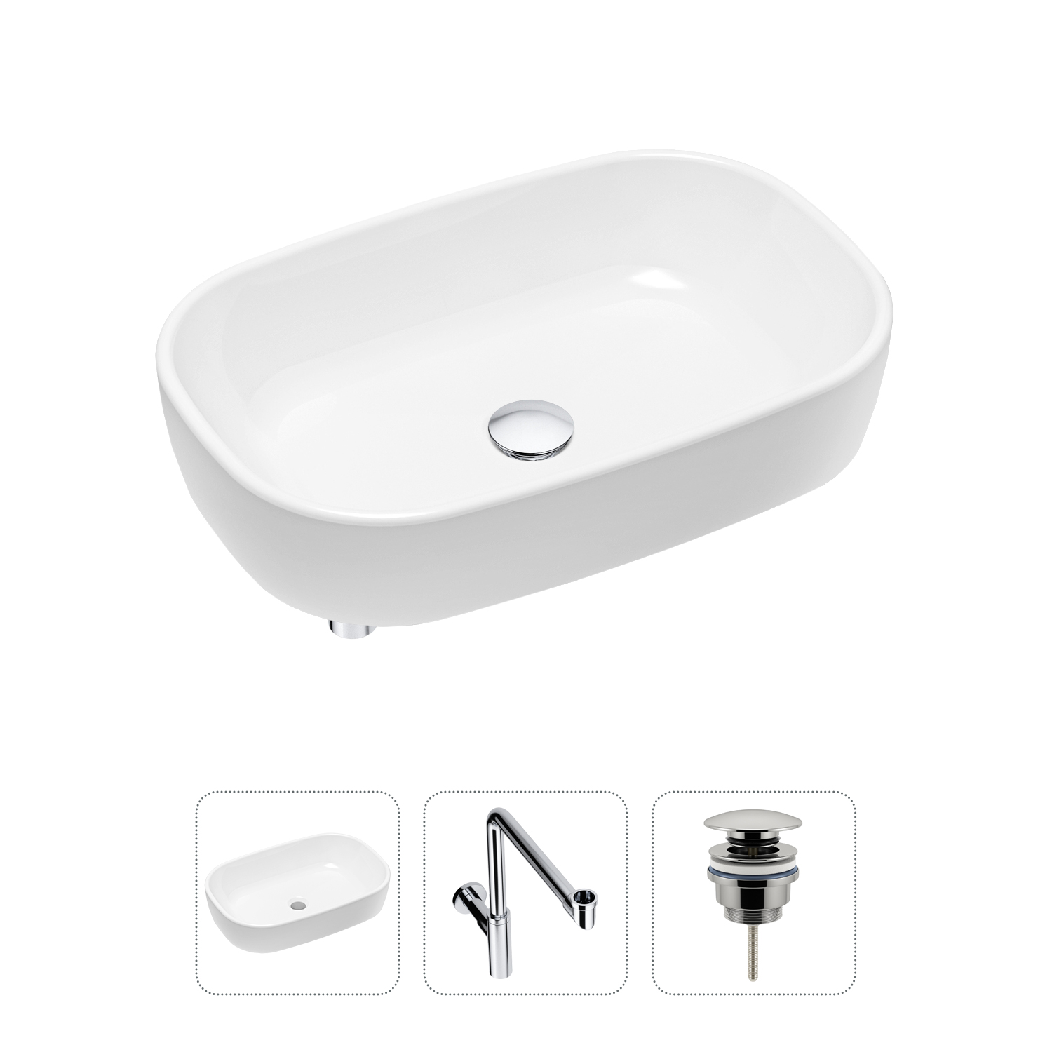 Комплект 3 в 1 Lavinia Boho Bathroom Sink 21520046: раковина 54 см, сифон, донный клапан
