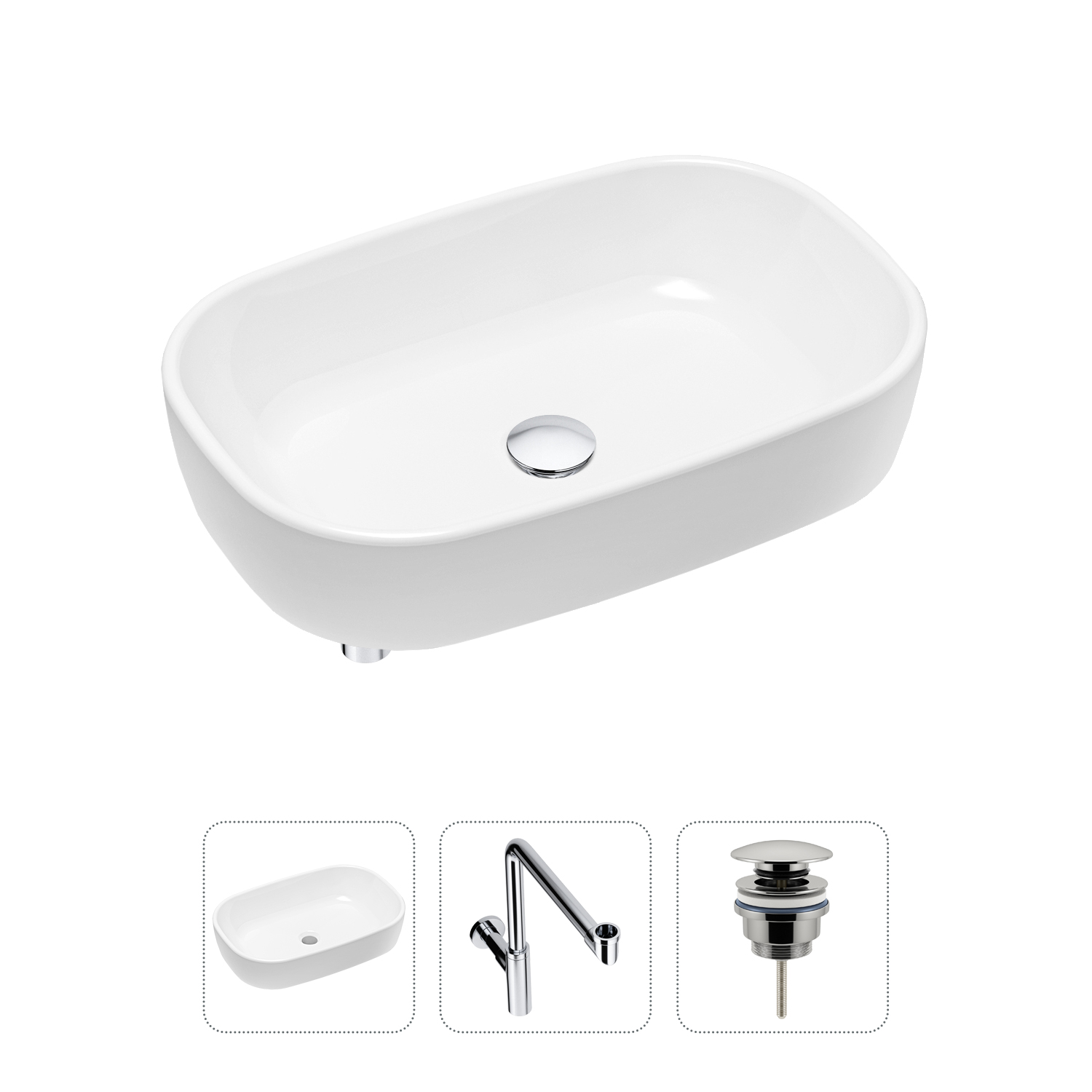 фото Комплект 3 в 1 lavinia boho bathroom sink 21520046: раковина 54 см, сифон, донный клапан