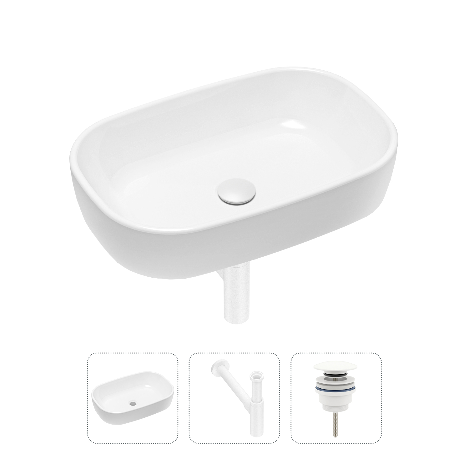 фото Комплект 3 в 1 lavinia boho bathroom sink 21520044: раковина 54 см, сифон, донный клапан