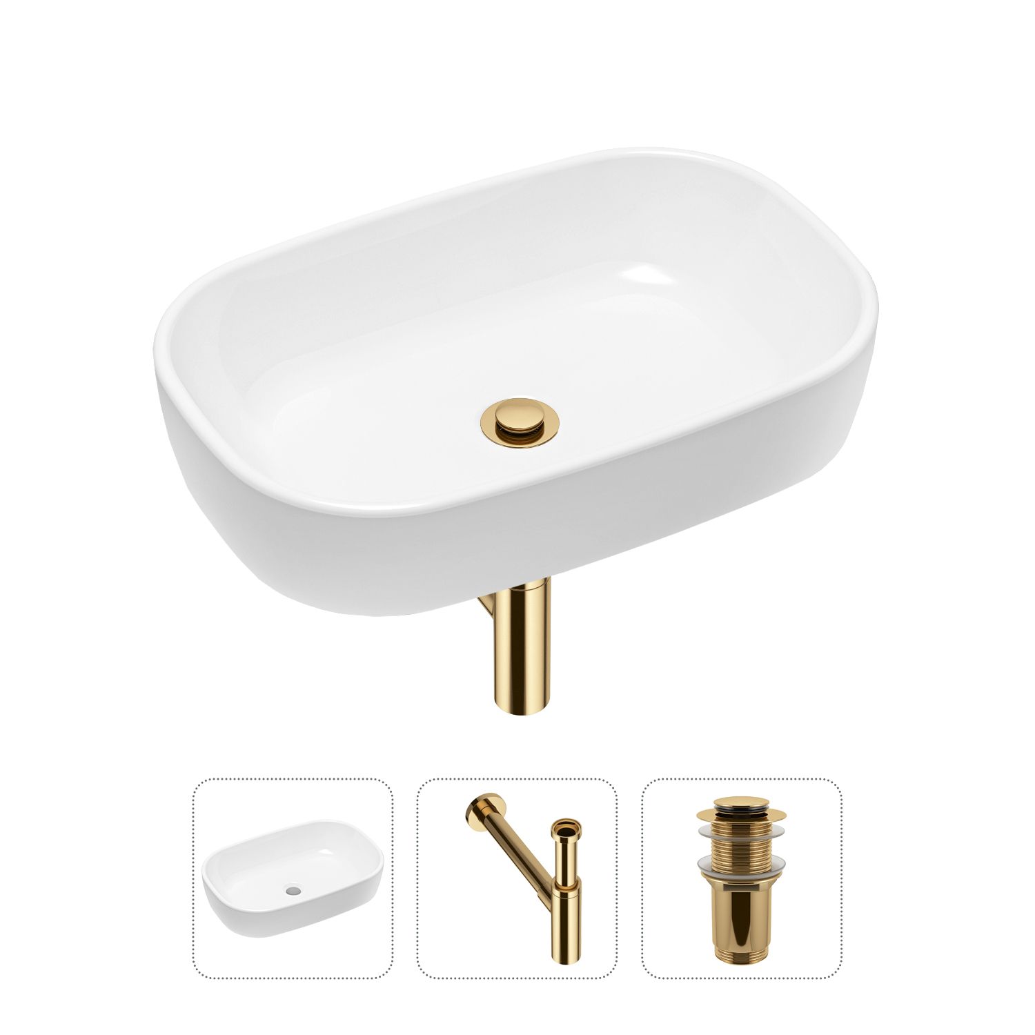 фото Комплект 3 в 1 lavinia boho bathroom sink 21520039: раковина 54 см,сифон, донный клапан