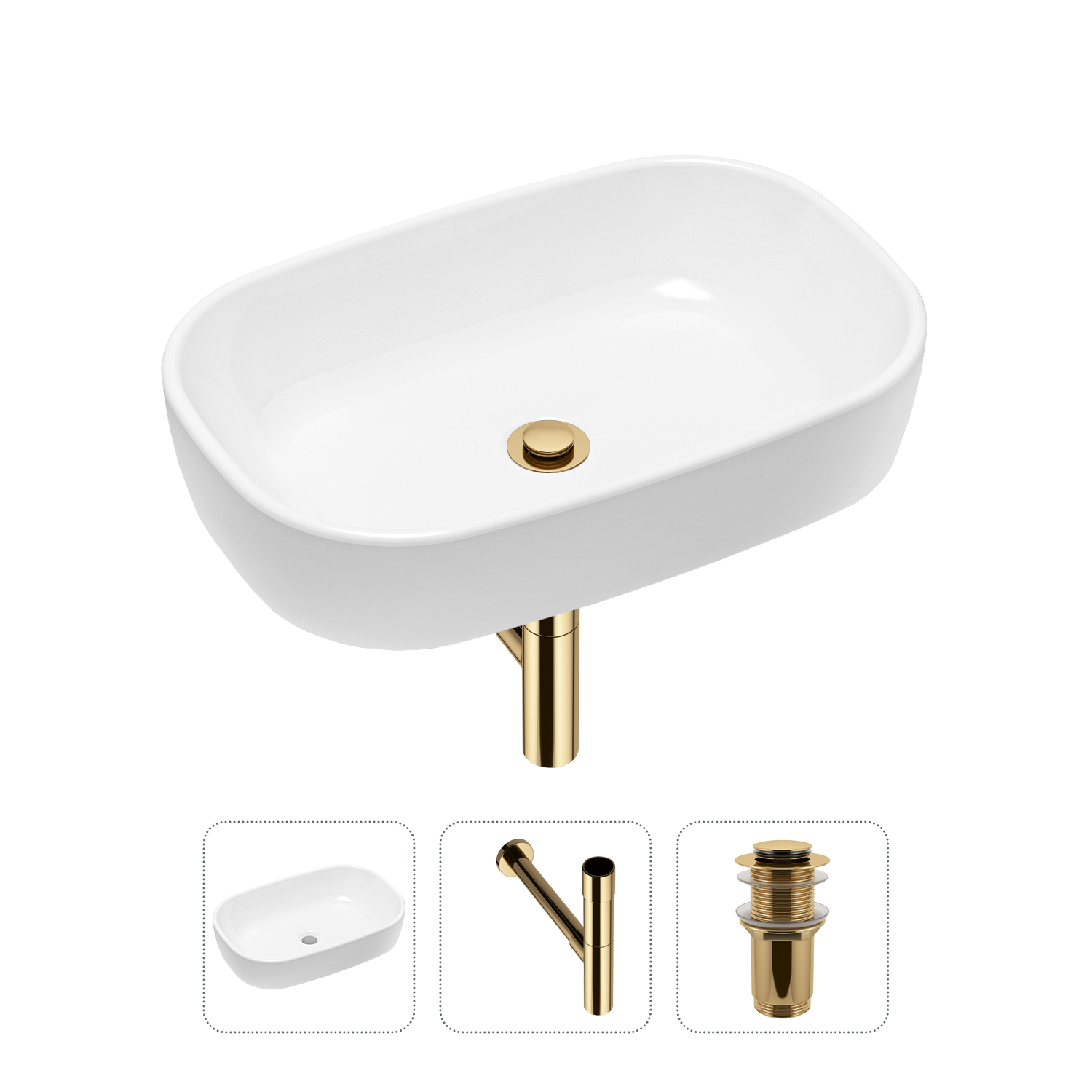 

Комплект 3 в 1 Lavinia Boho Bathroom Sink 21520029: раковина 54 см, сифон, донный клапан, Золотистый, Комплект раковин Lavinia Boho 33311002 (без перелива- д/к, с сифоном №3)