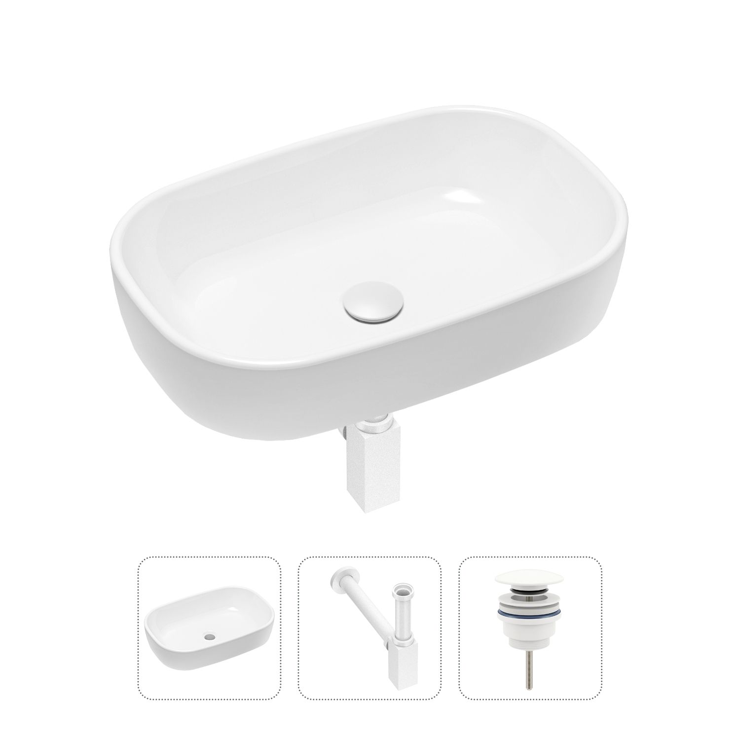 фото Комплект 3 в 1 lavinia boho bathroom sink 21520024: раковина 54 см, сифон, донный клапан