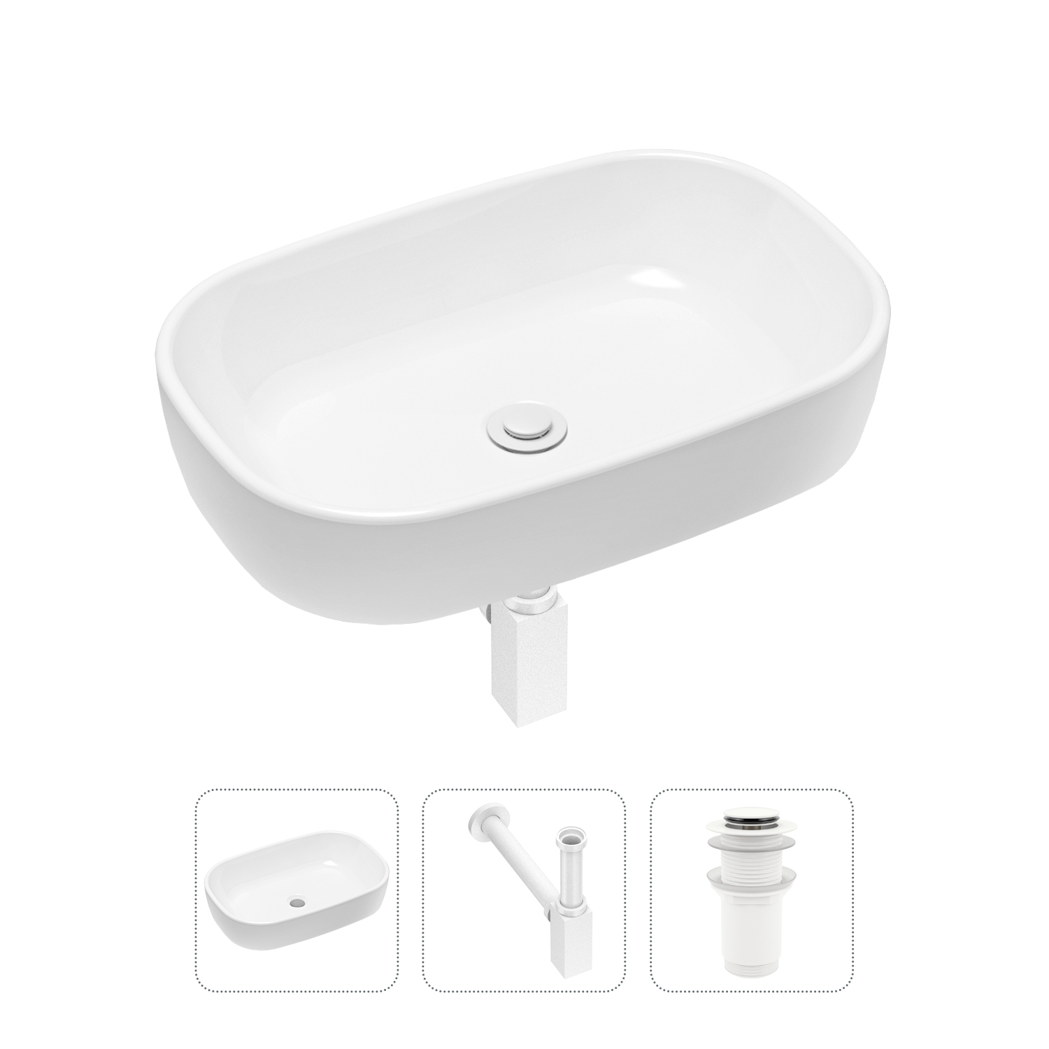 

Комплект 3 в 1 Lavinia Boho Bathroom Sink 21520023: раковина 54 см, сифон, донный клапан, Белый, Комплект раковин Lavinia Boho 33311002 (без перелива- д/к, с сифоном №4)