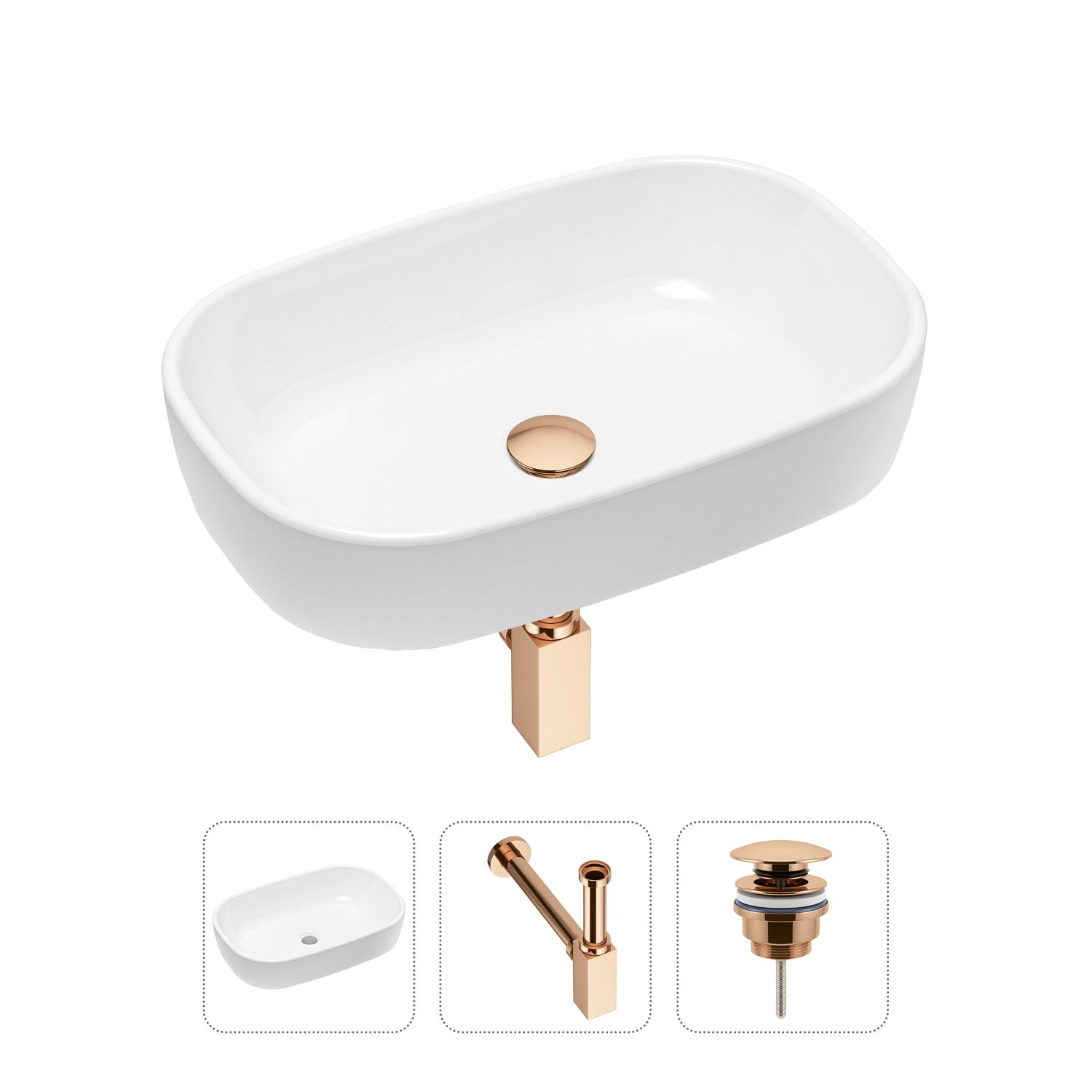 фото Комплект 3 в 1 lavinia boho bathroom sink 21520022: раковина 54 см, сифон, донный клапан