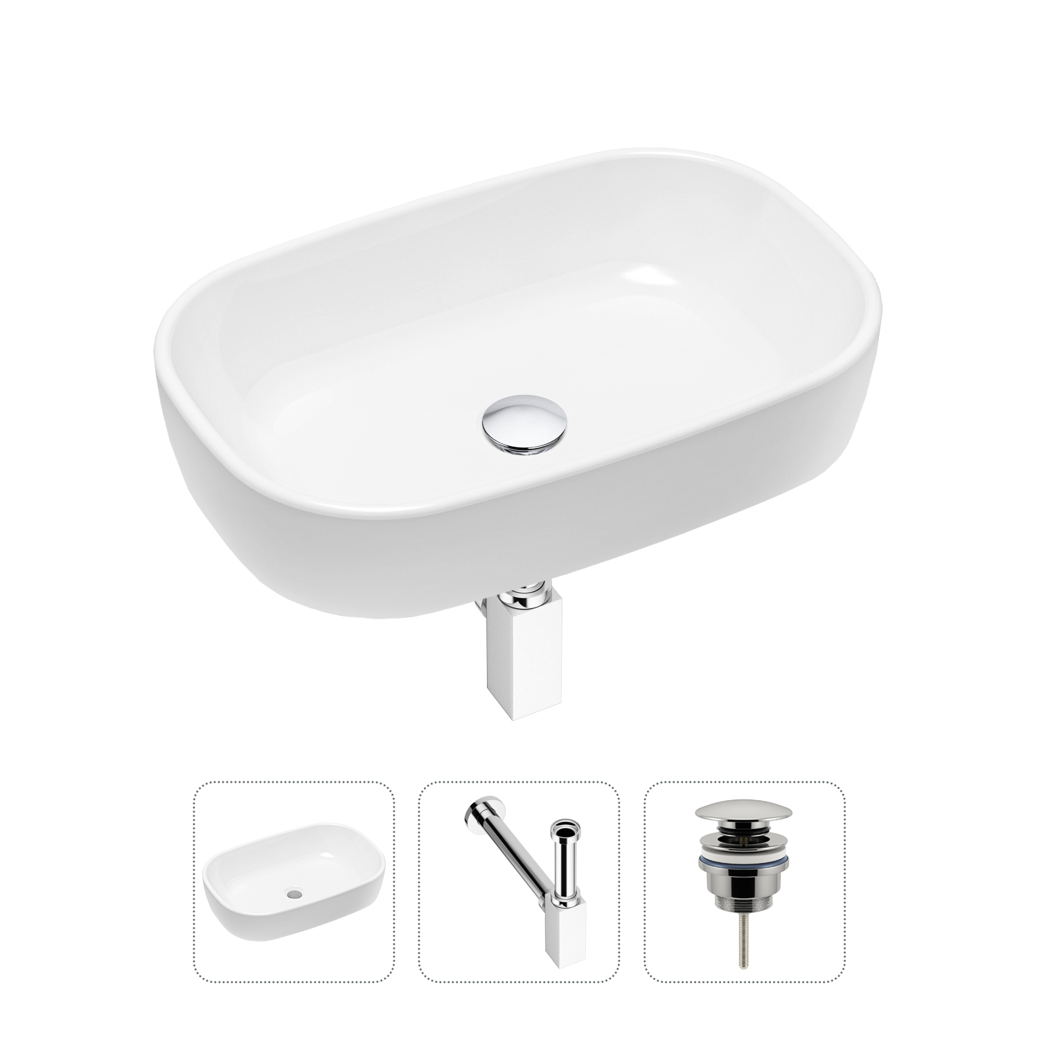 Комплект 3 в 1 Lavinia Boho Bathroom Sink 21520016: раковина 54 см, сифон, донный клапан