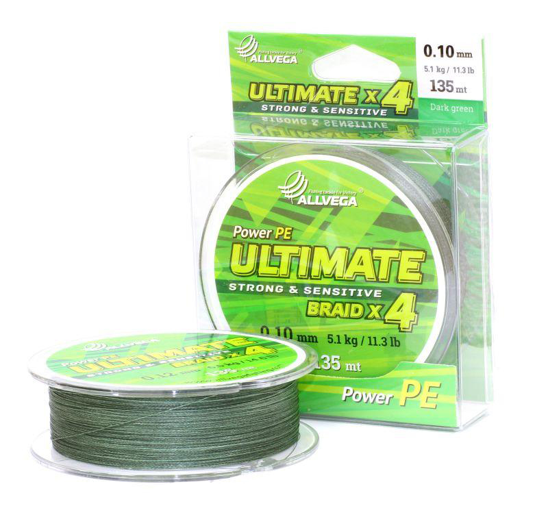 

Леска плетеная Allvega Ultimate 0,1 мм, 135 м, 5,1 кг, dark green, Зеленый, Ultimate