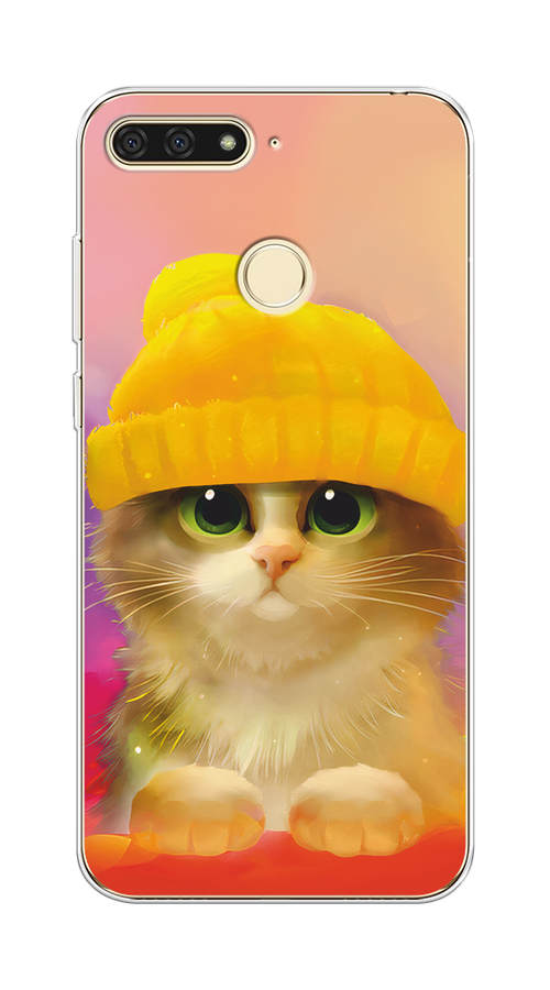 

Чехол Awog на Huawei Y6 Prime 2018 "Котенок в желтой шапке", Желтый, 65750-2