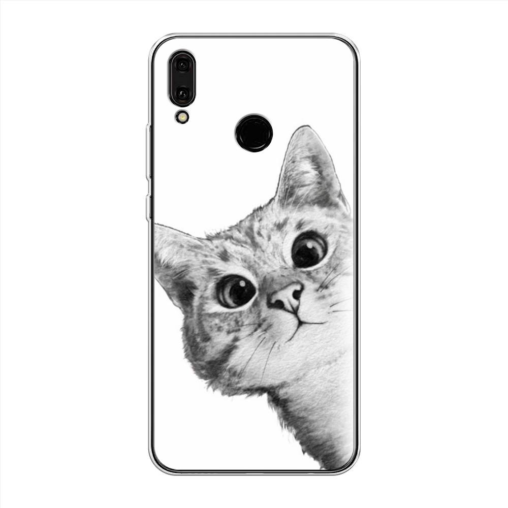 фото Чехол awog "кот рисунок черно-белый" для huawei y9 2019