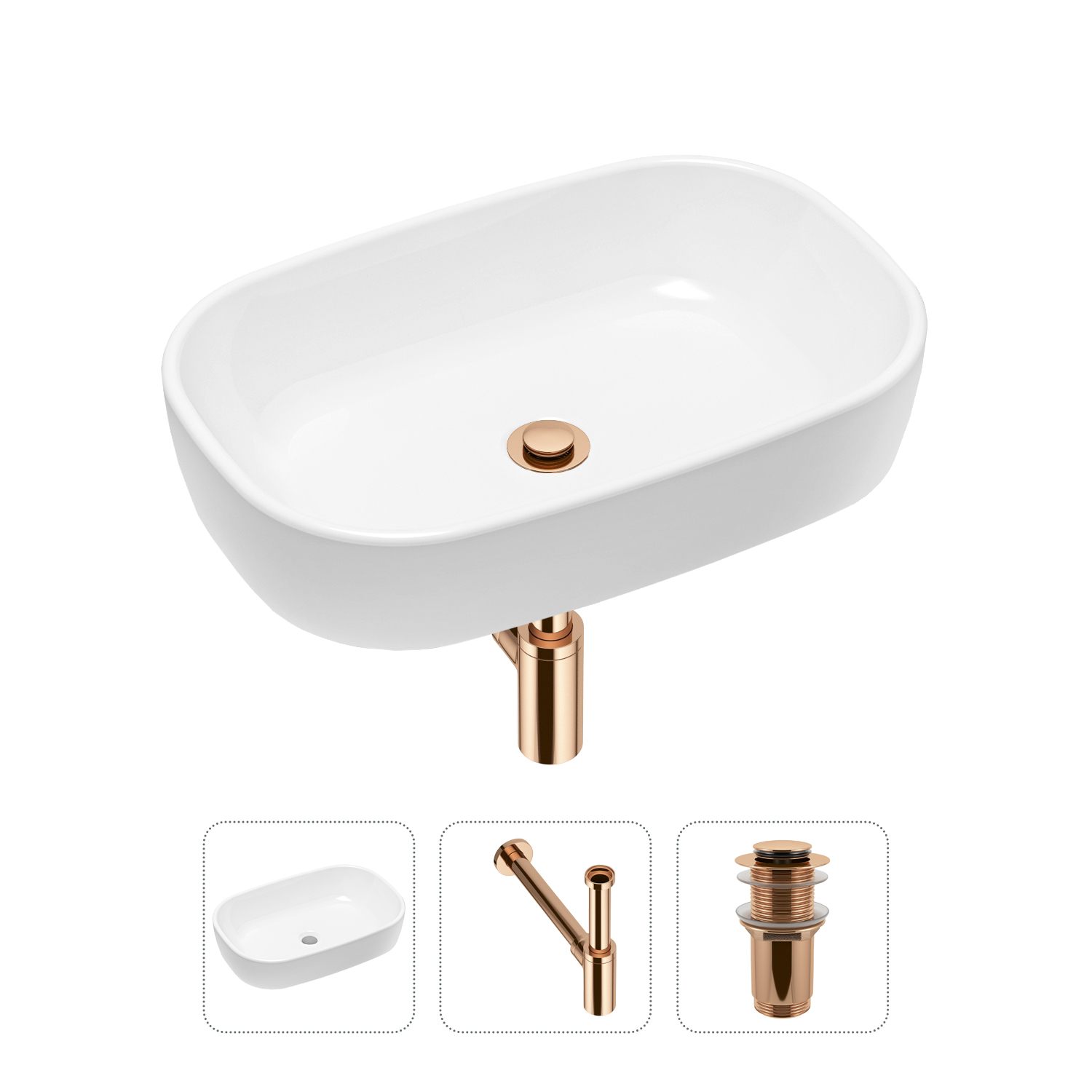 фото Комплект 3 в 1 lavinia boho bathroom sink 21520011: раковина 54 см, сифон, донный клапан