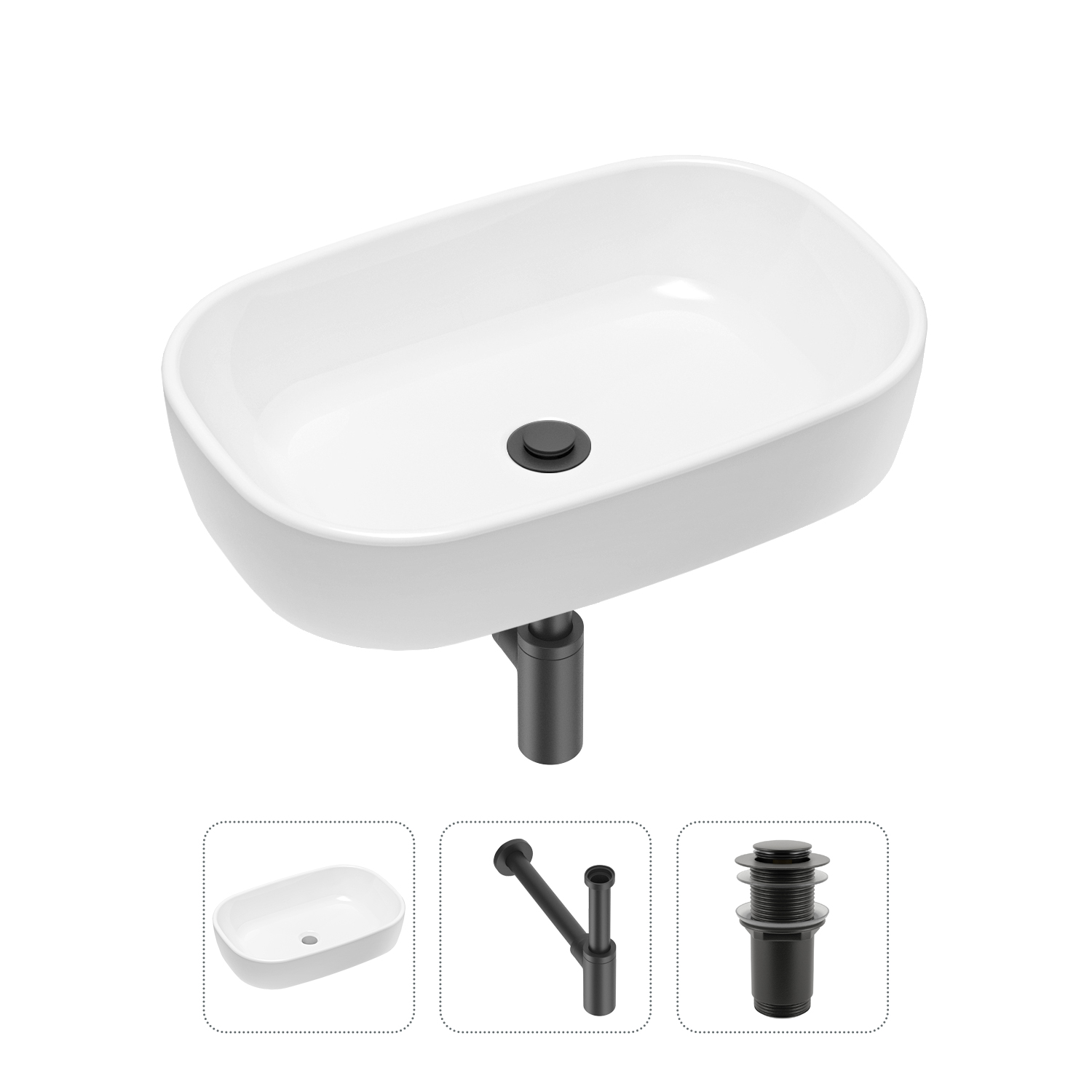 фото Комплект 3 в 1 lavinia boho bathroom sink 21520007: раковина 54 см, сифон, донный клапан