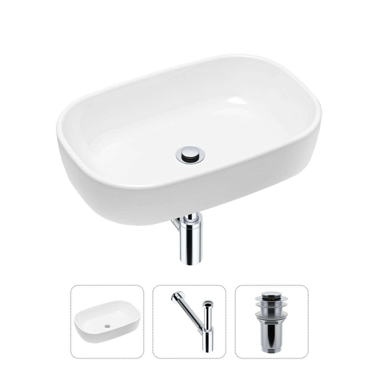 фото Комплект 3 в 1 lavinia boho bathroom sink 21520005: раковина 54 см, сифон, донный клапан