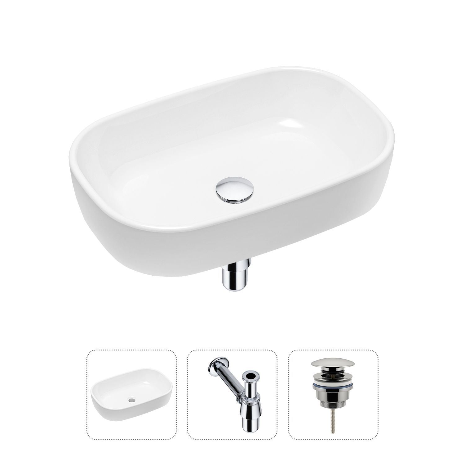 фото Комплект 3 в 1 lavinia boho bathroom sink 21520004: раковина 54 см, сифон, донный клапан