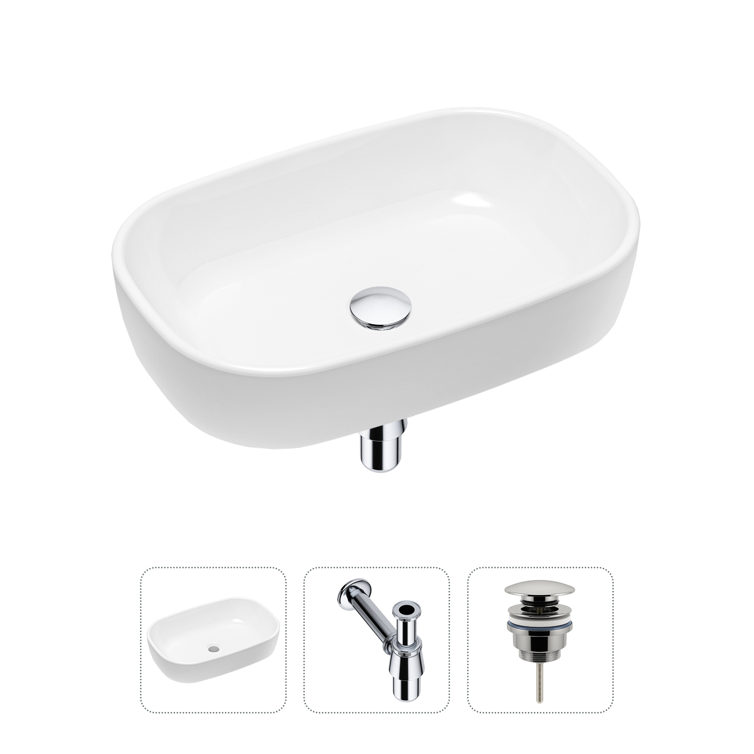 Комплект 3 в 1 Lavinia Boho Bathroom Sink 21520004: раковина 54 см, сифон, донный клапан