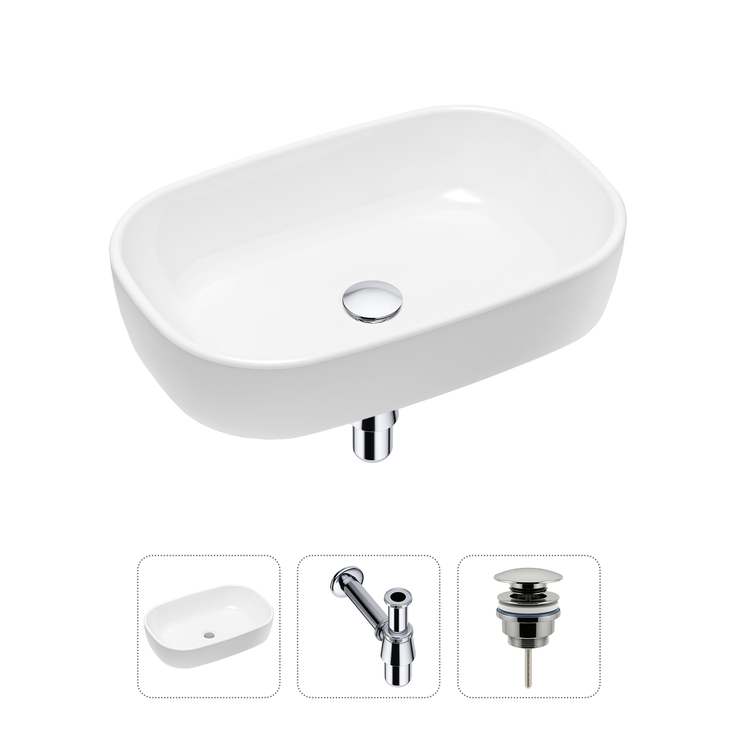 фото Комплект 3 в 1 lavinia boho bathroom sink 21520004: раковина 54 см, сифон, донный клапан