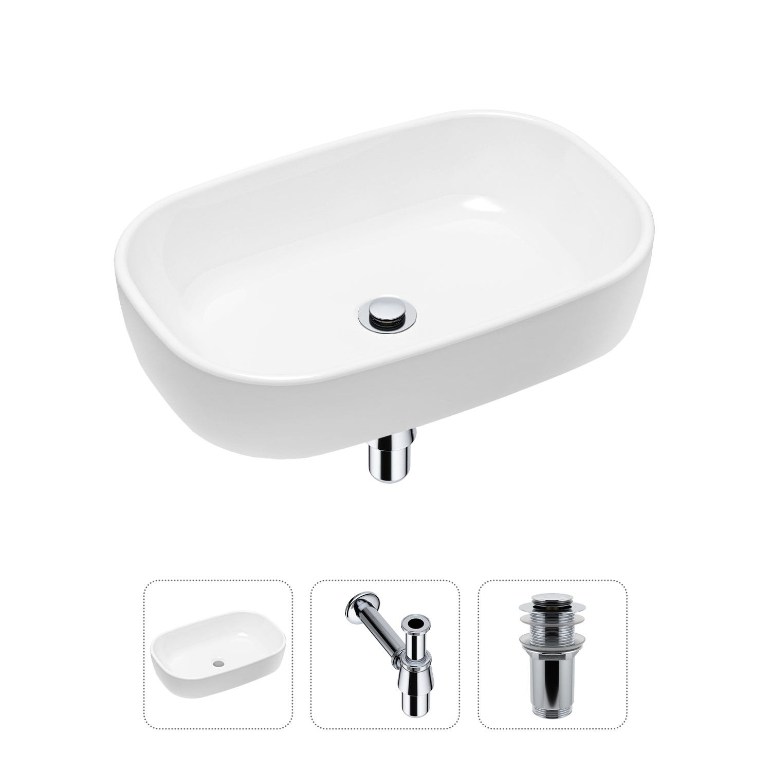 Комплект 3 в 1 Lavinia Boho Bathroom Sink 21520003: раковина 54 см, сифон, донный клапан