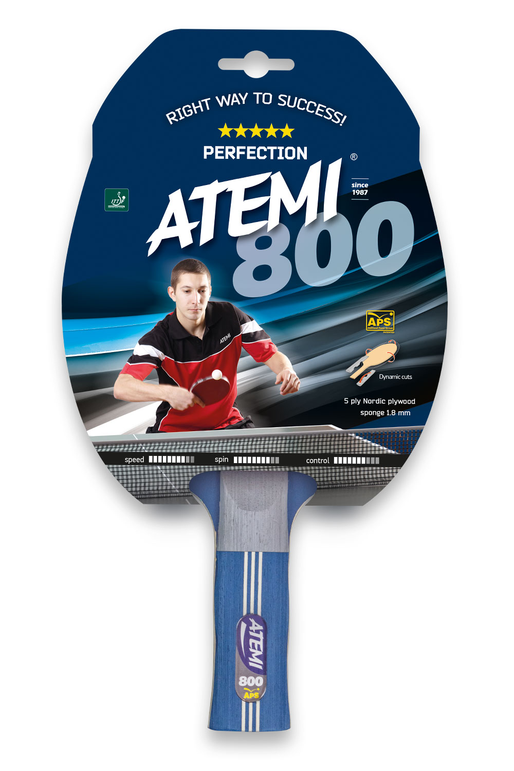 Ракетка для настольного тенниса Atemi 800 AN, анатомическая ручка, 5 звезд, синяя