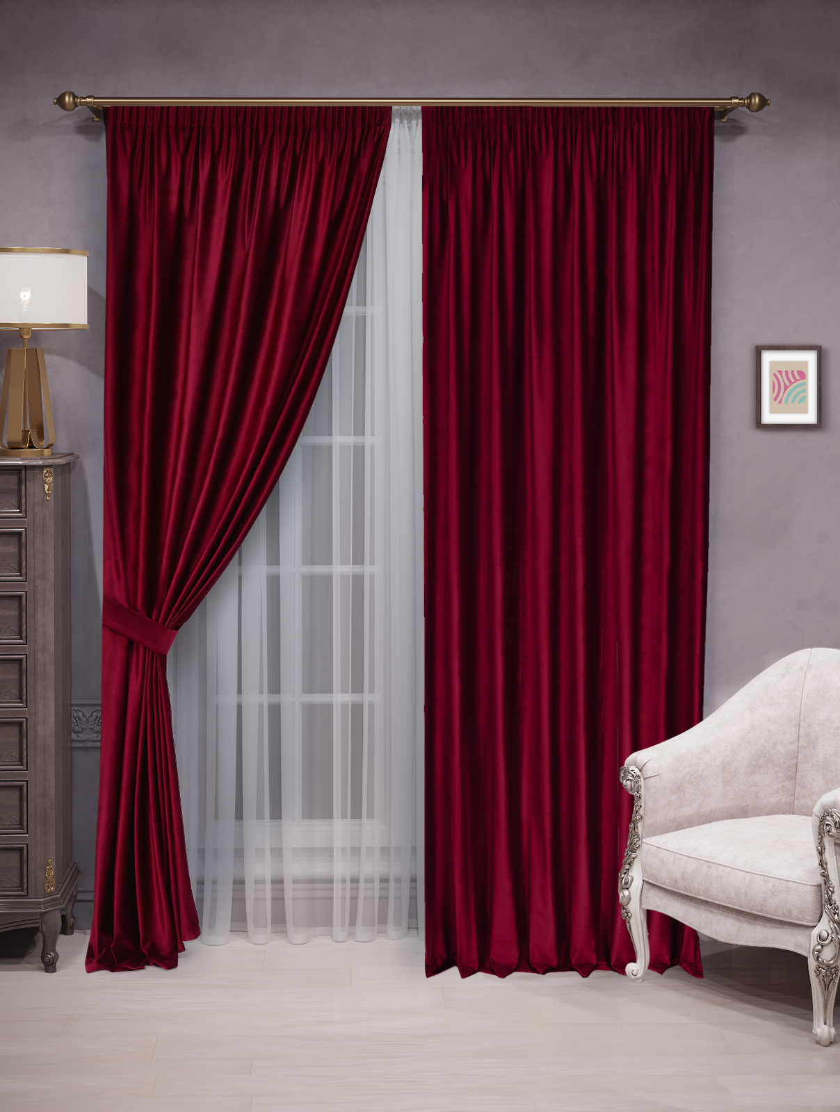 

Шторы бархат Velluto 300x270 - 2шт, бордовый, barhat_lenta