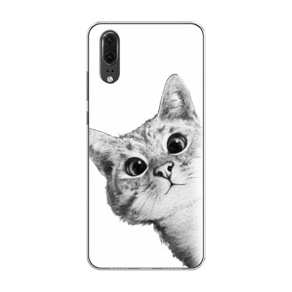 фото Чехол awog "кот рисунок черно-белый" для huawei p20