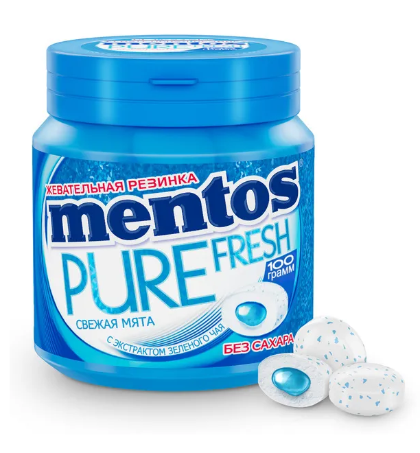 Жевательная резинка Mentos Pure Fresh вкус Свежая мята (100г х 4шт.)