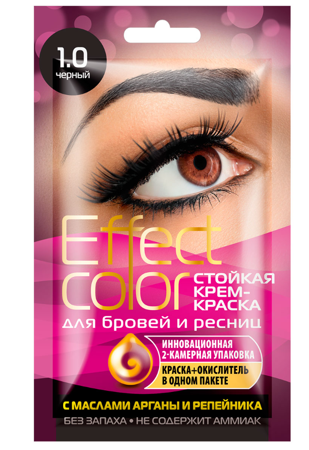 

Стойкая крем-краска для бровей и ресниц Fito косметик Effect Сolor тон 1.0 Черный, 2х3 мл